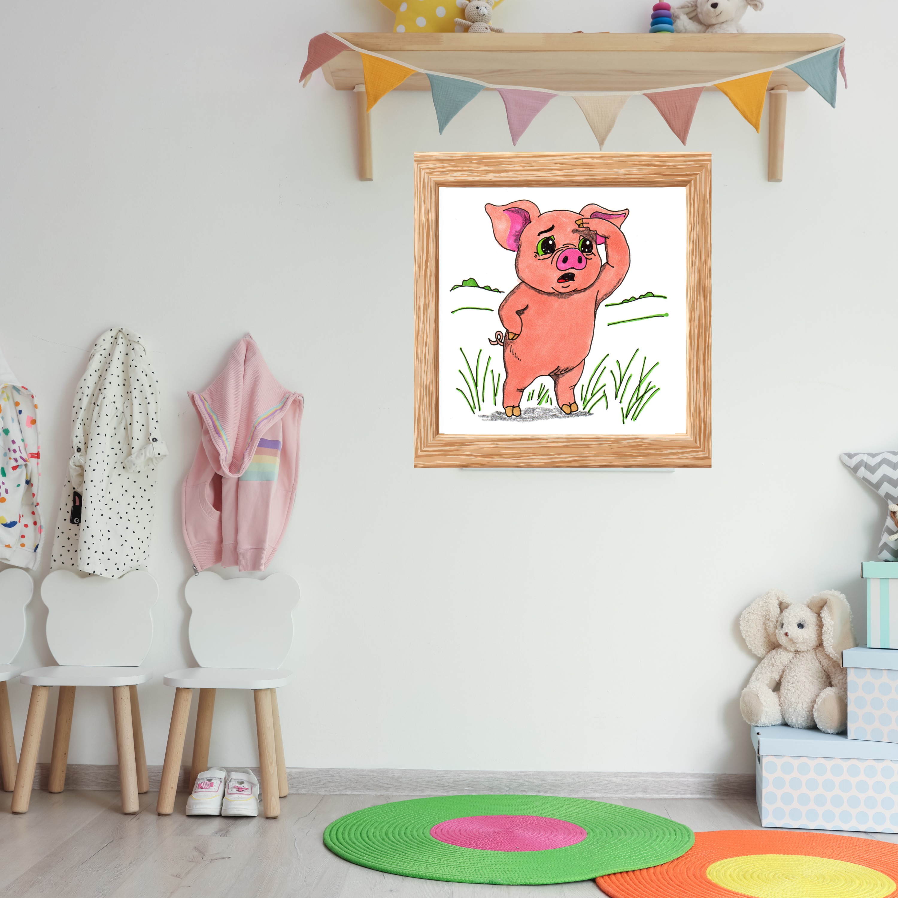 Hand Drawn Pig Looking for Mud Print, Cute Farm Animal Wall Art, Nursery Decor, Pig Illustration, 8x10 Children's Room Art
