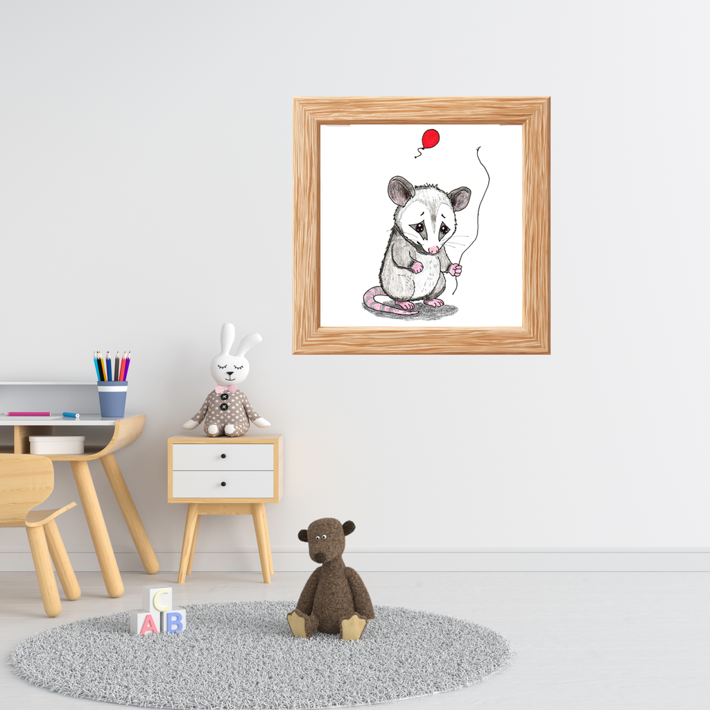 Opossum Lost Her Balloon Print | Hand Drawn Woodland Animal Wall Art