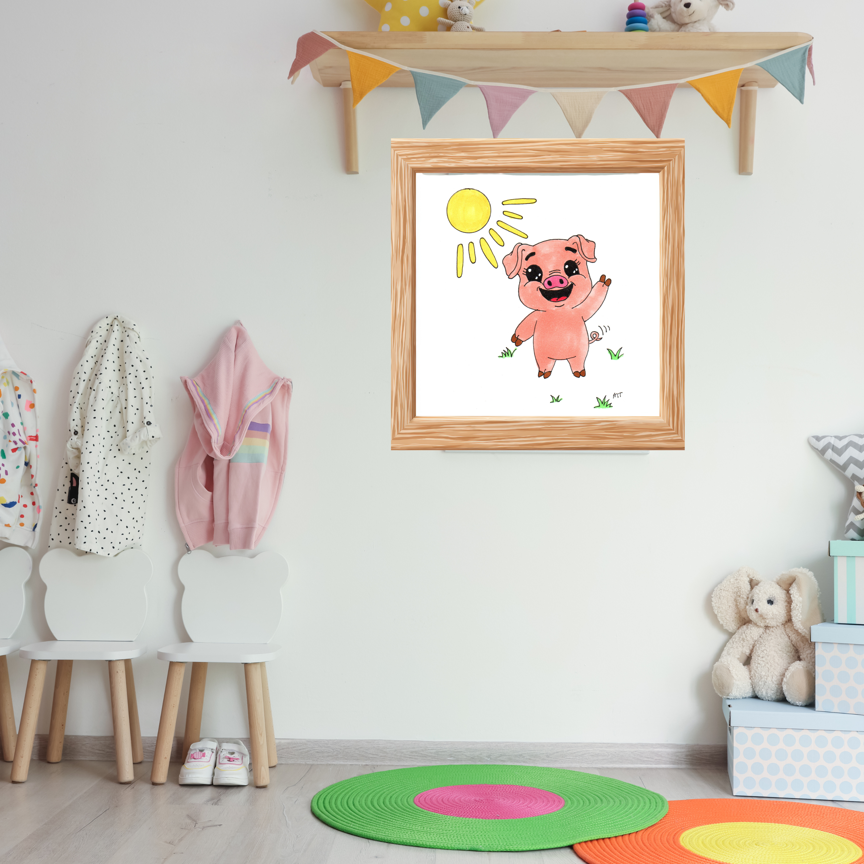 Penny Found Her Sunshine , Hand Drawn Farm Animal Wall Art,  Whimsical Country Illustration