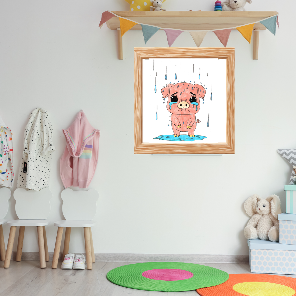Sad Penny Pig in the Rain Wall Art | Lost and Found Critters