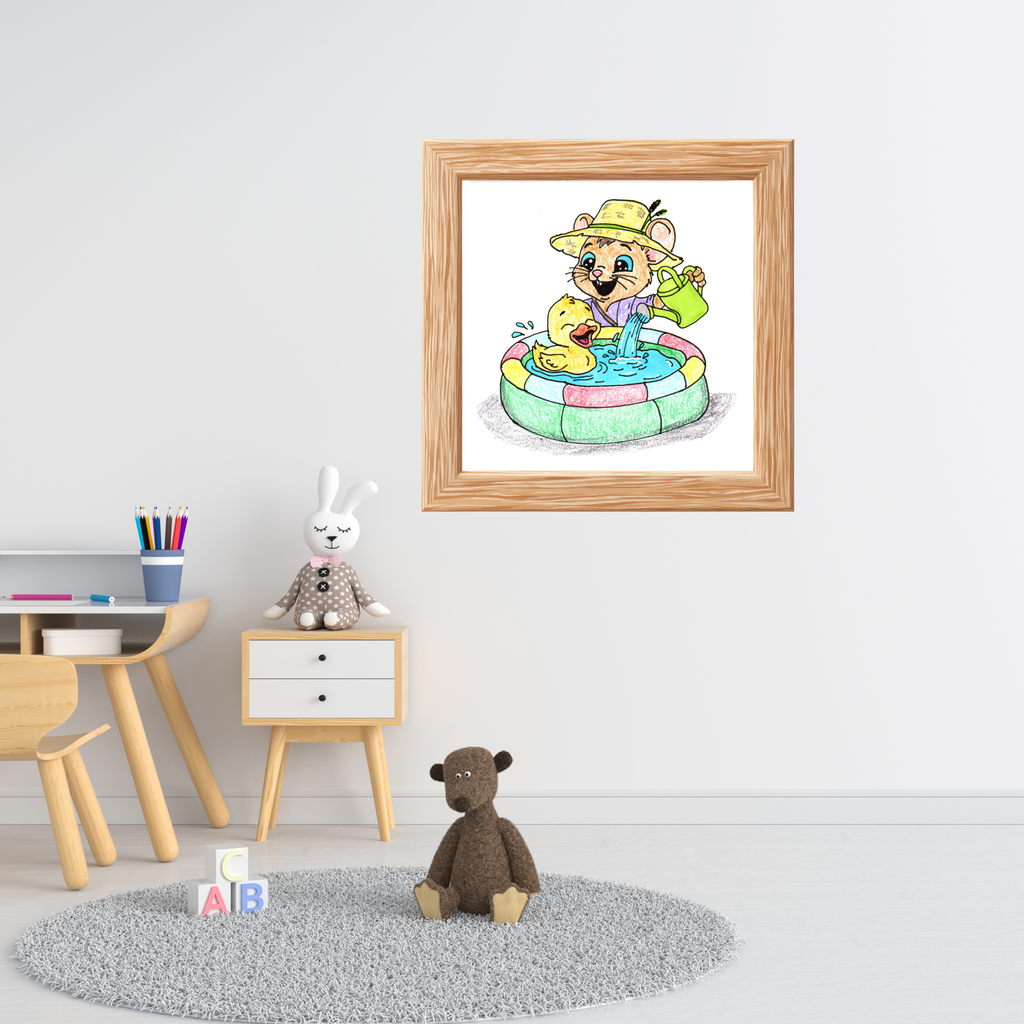 Duck Found Her Pond Print, Happy Duck Wall Art, Hand Drawn Animal Print