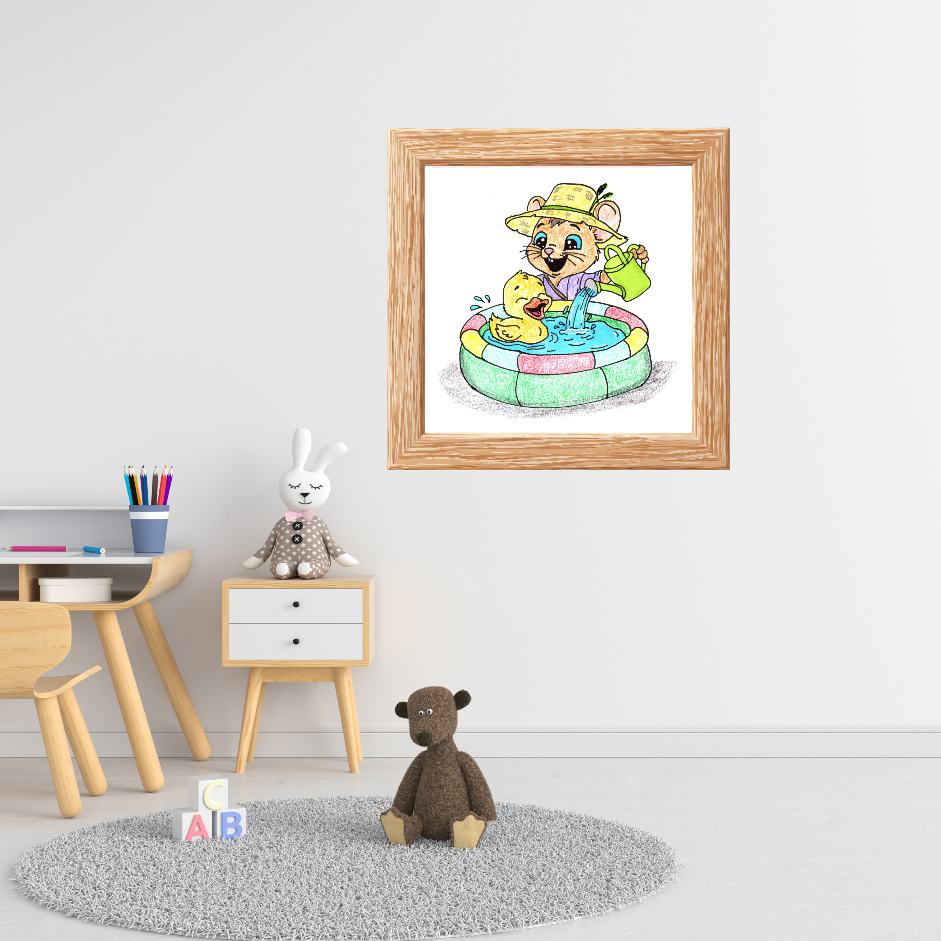 Duck Found Her Pond Print, Happy Duck Wall Art, Hand Drawn Animal Print