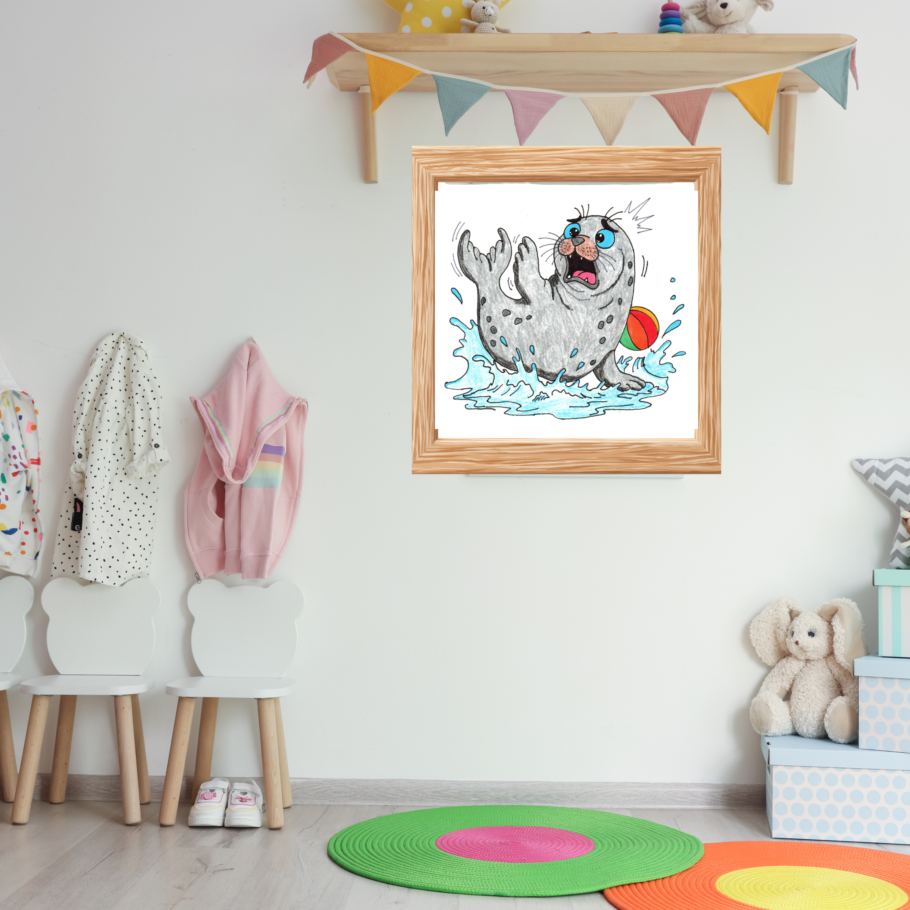 Seal Lost Her Beach Ball Print | Hand Drawn Ocean Animal Wall Art | Lost & Found Critter Illustration