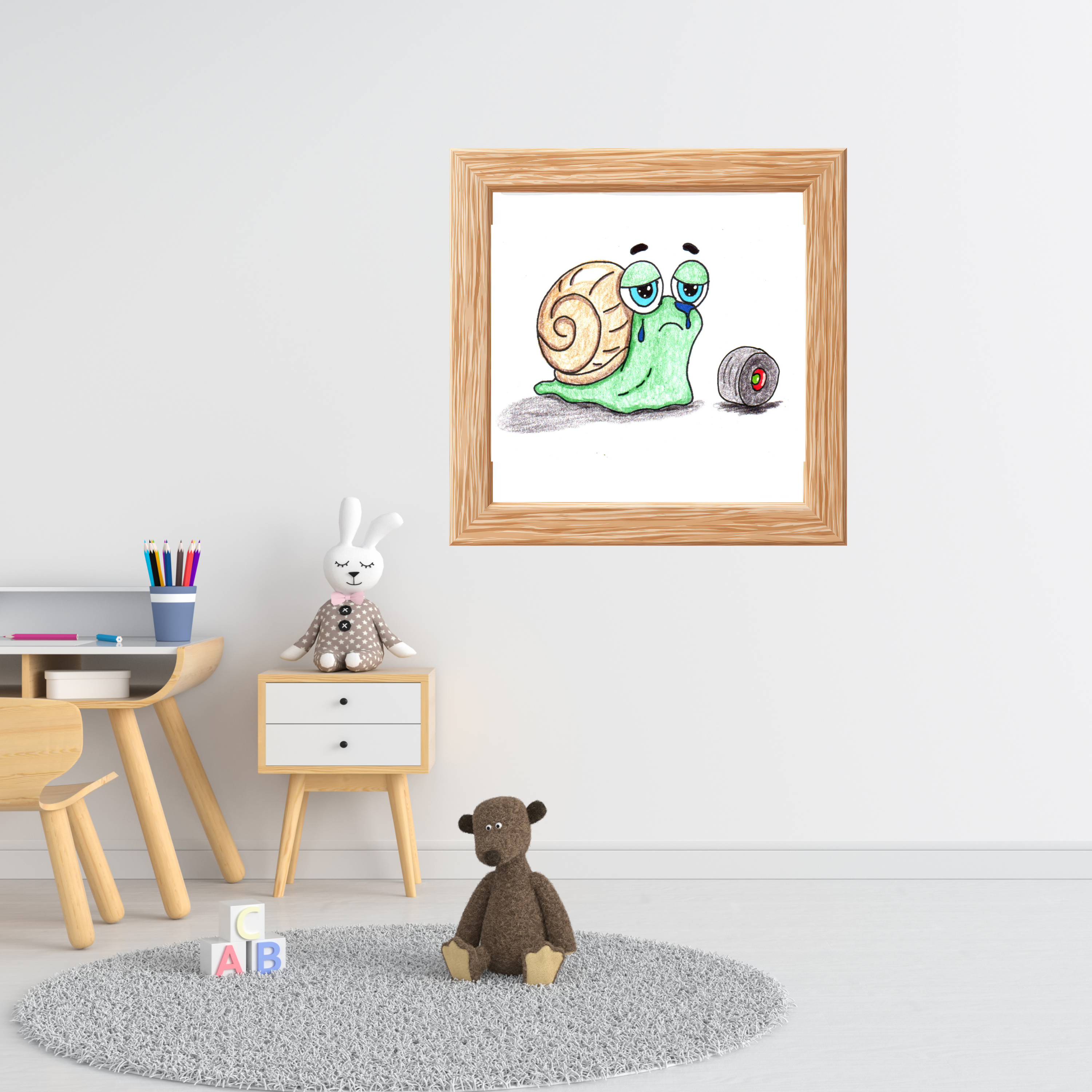 She Lost Her Wheel | Sad Snail Wall Art | Hand Drawn Lost & Found Critter Digital Download