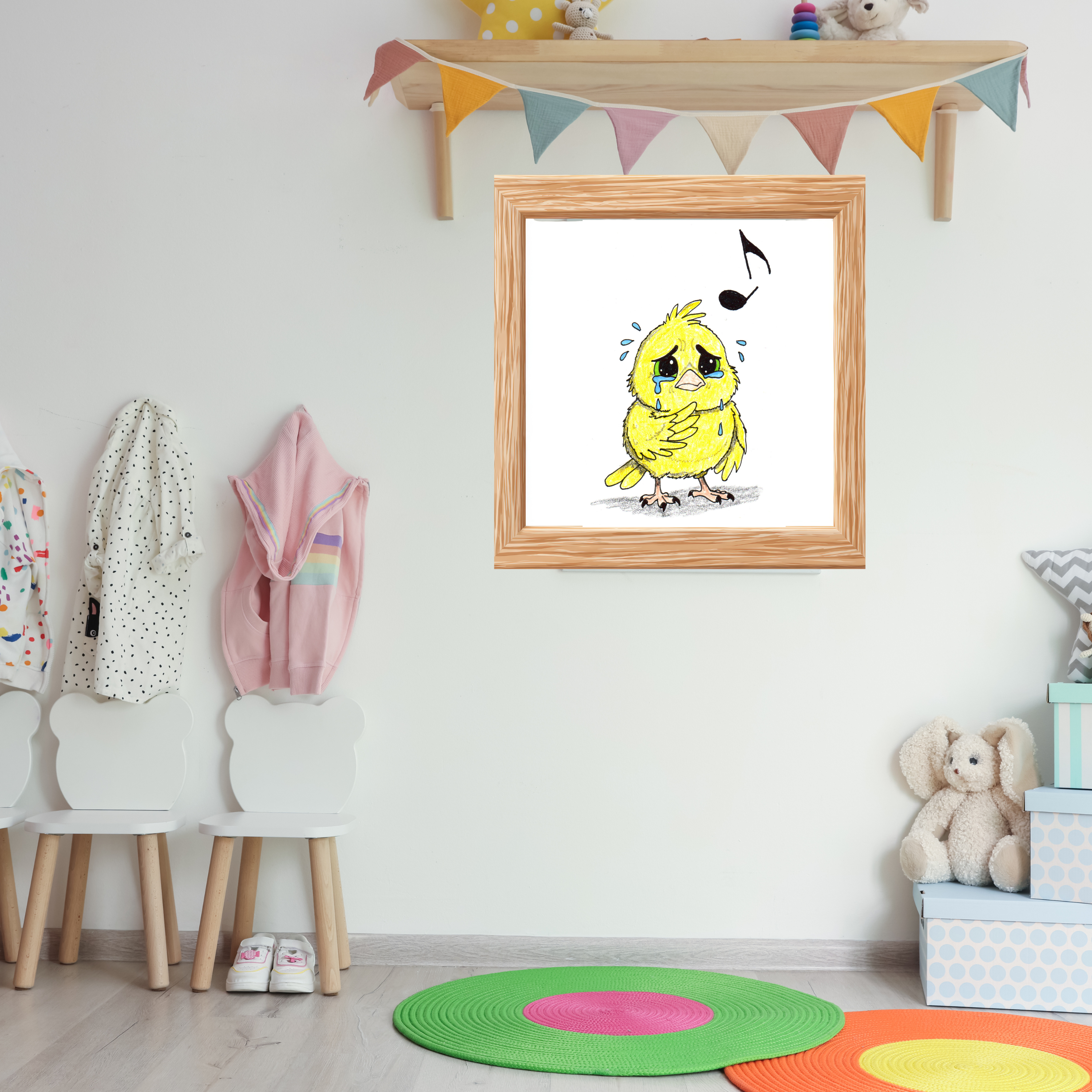 Sad Canary Lost Her Song Art Print | Hand Drawn Bird Wall Decor
