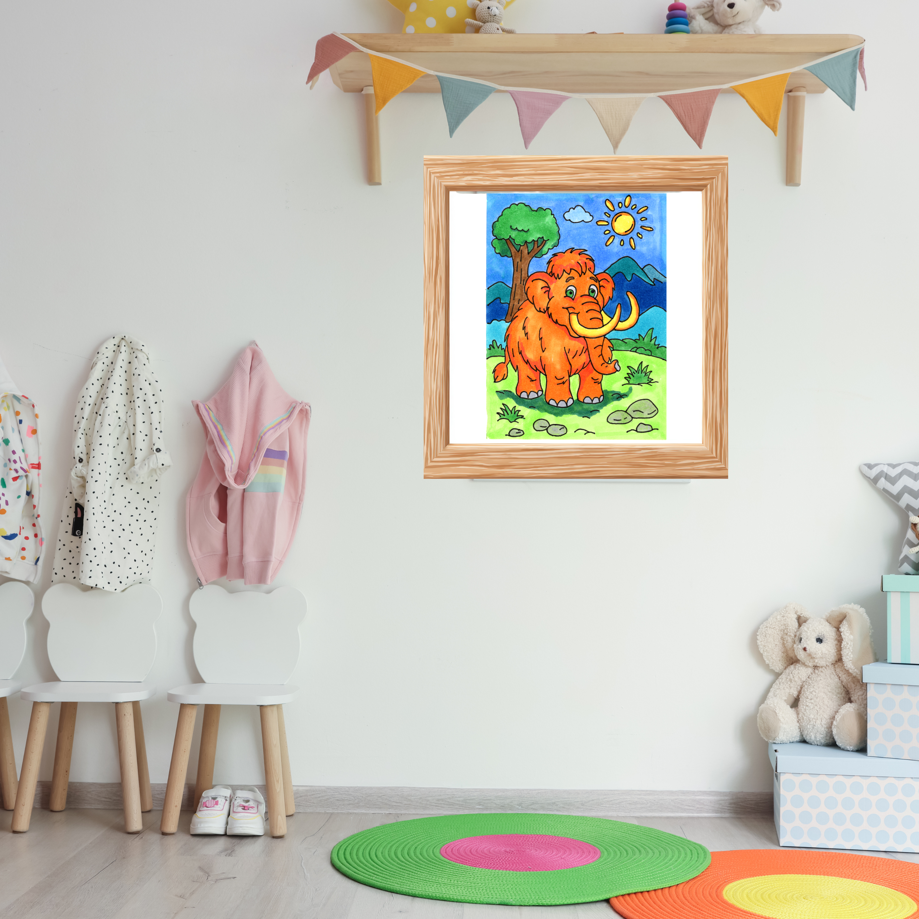 Cute Woolly Mammoth Print, Hand Drawn Prehistoric Animal Wall Art, Kids Room Decor, Nursery Print, Ice Age Mammoth Illustration