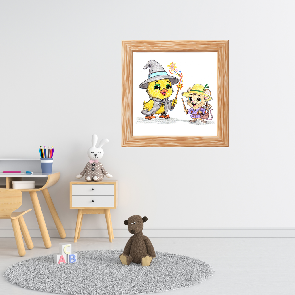 Wizard Chick Found Her Magic Wand | Hand Drawn Baby Chick Fantasy Art Print