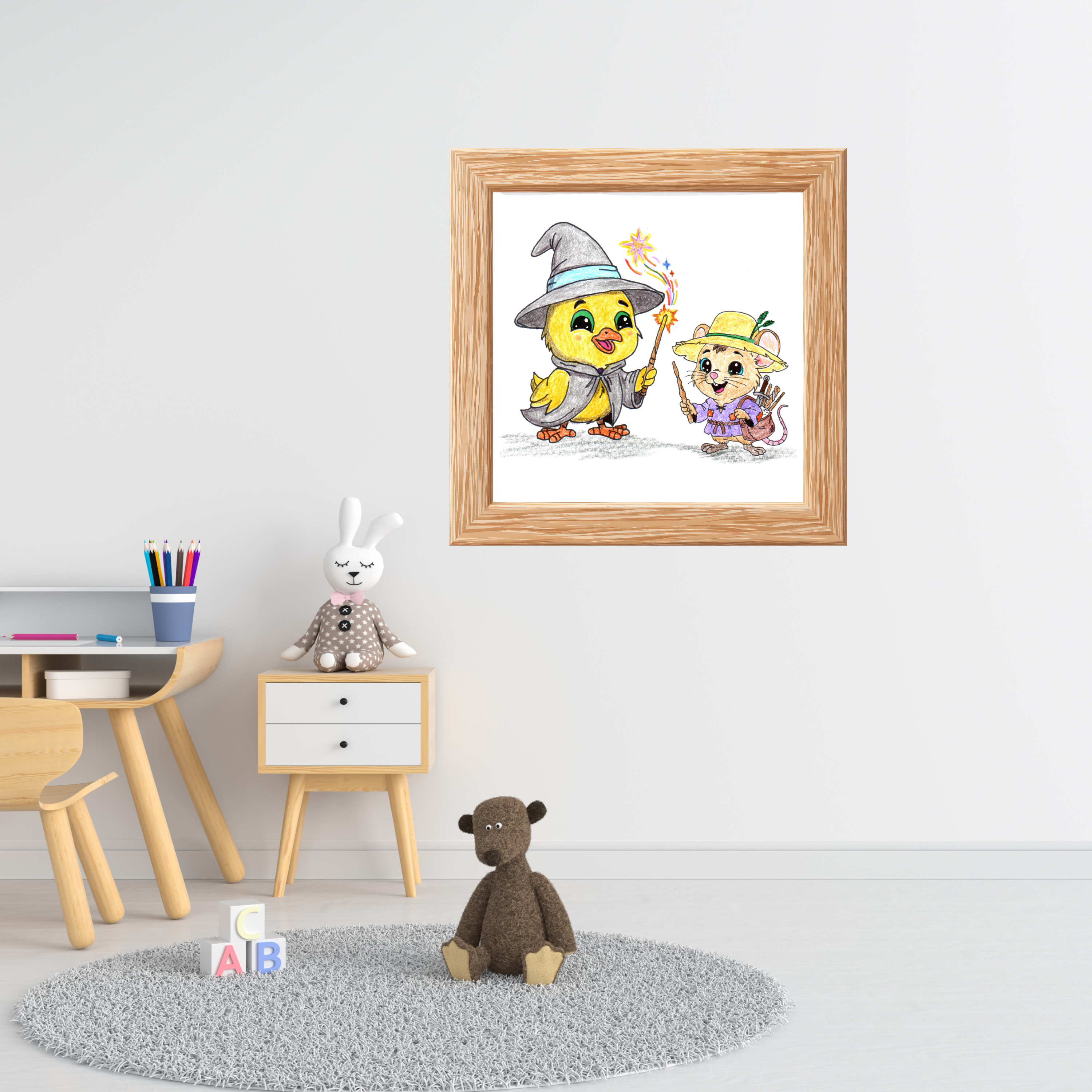 Wizard Chick Found Her Magic Wand | Hand Drawn Baby Chick Fantasy Art Print