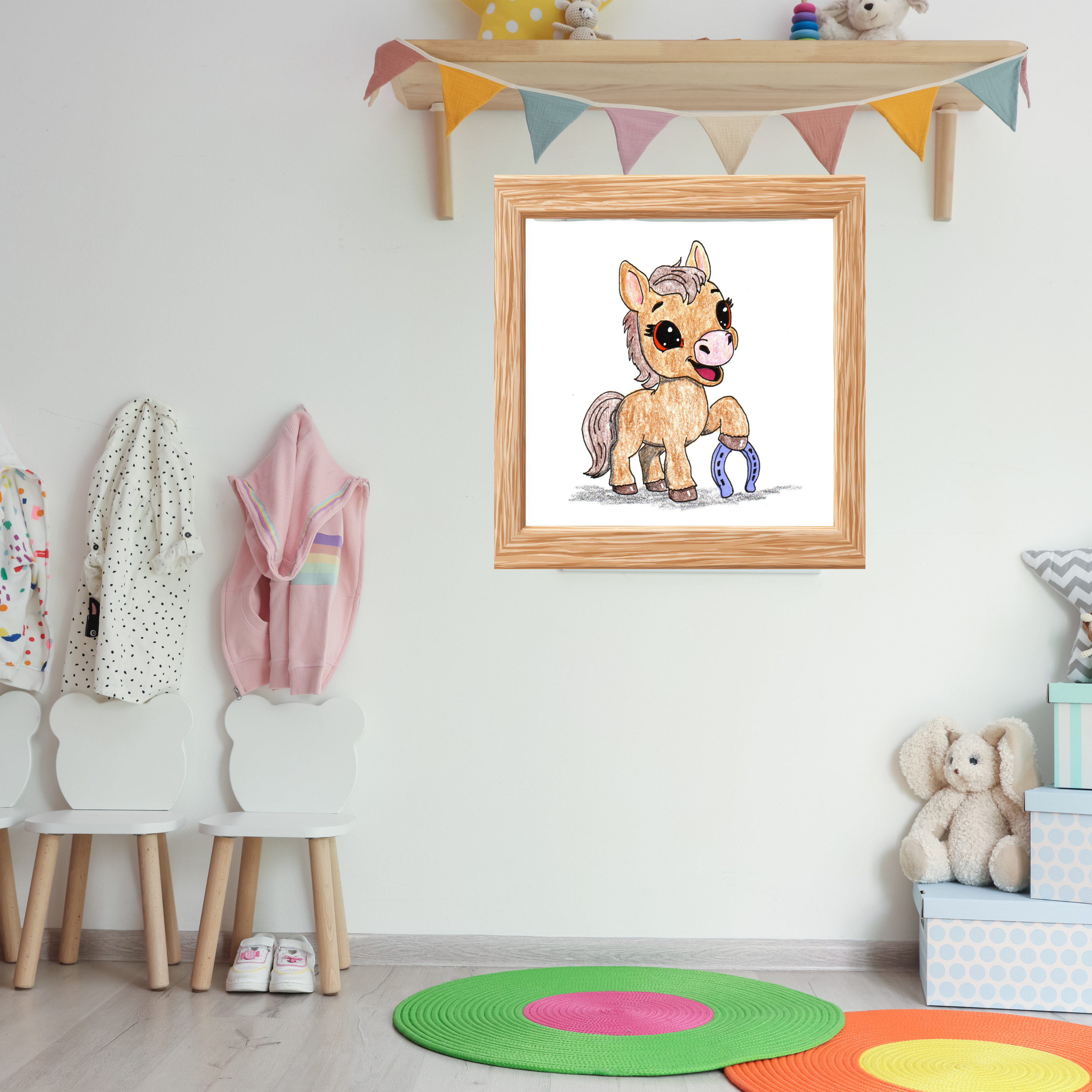 Horse Found Her Horseshoe Art Print | Hand Drawn Pony Nursery Wall Decor
