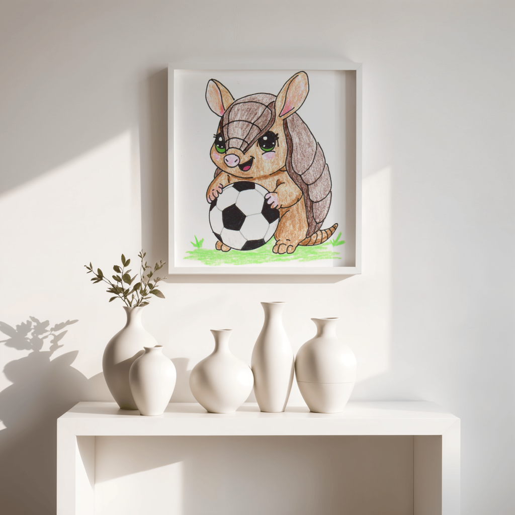 Found Her Soccer Ball Armadillo Print, Cute Woodland Sports Nursery Art