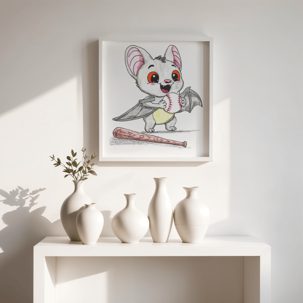 Found His Baseball Print | Happy Bat Wall Art | Lost & Found Critter Baseball Art