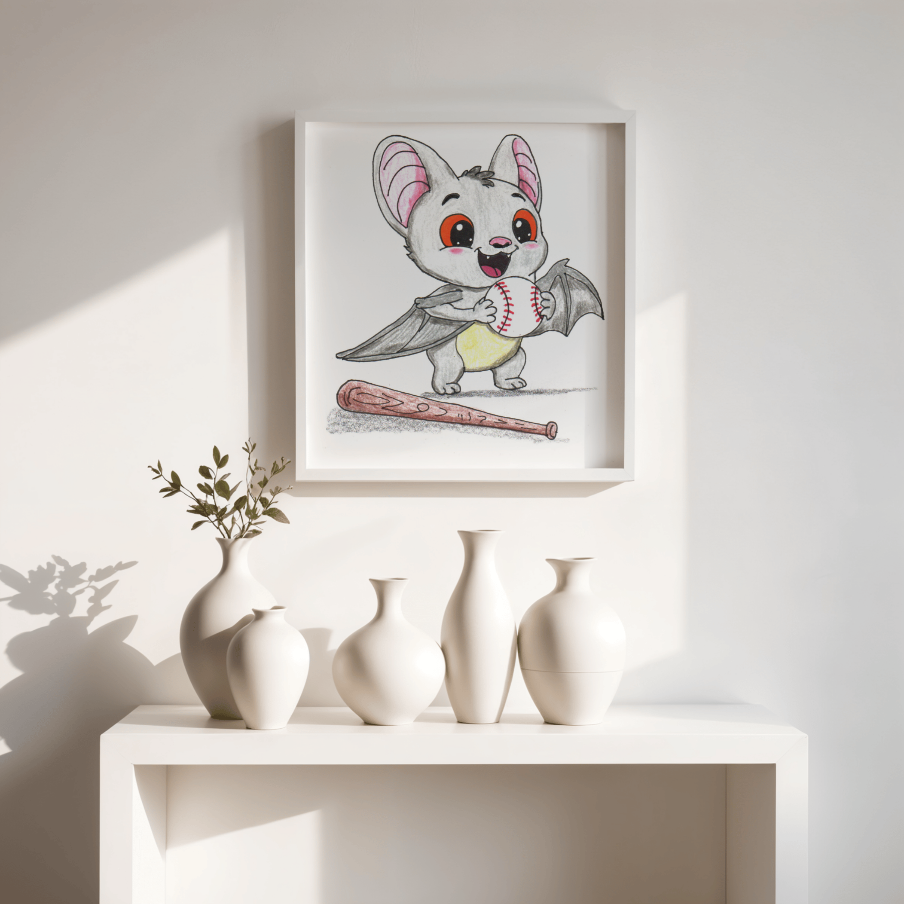 Found His Baseball Print | Happy Bat Wall Art | Lost & Found Critter Baseball Art