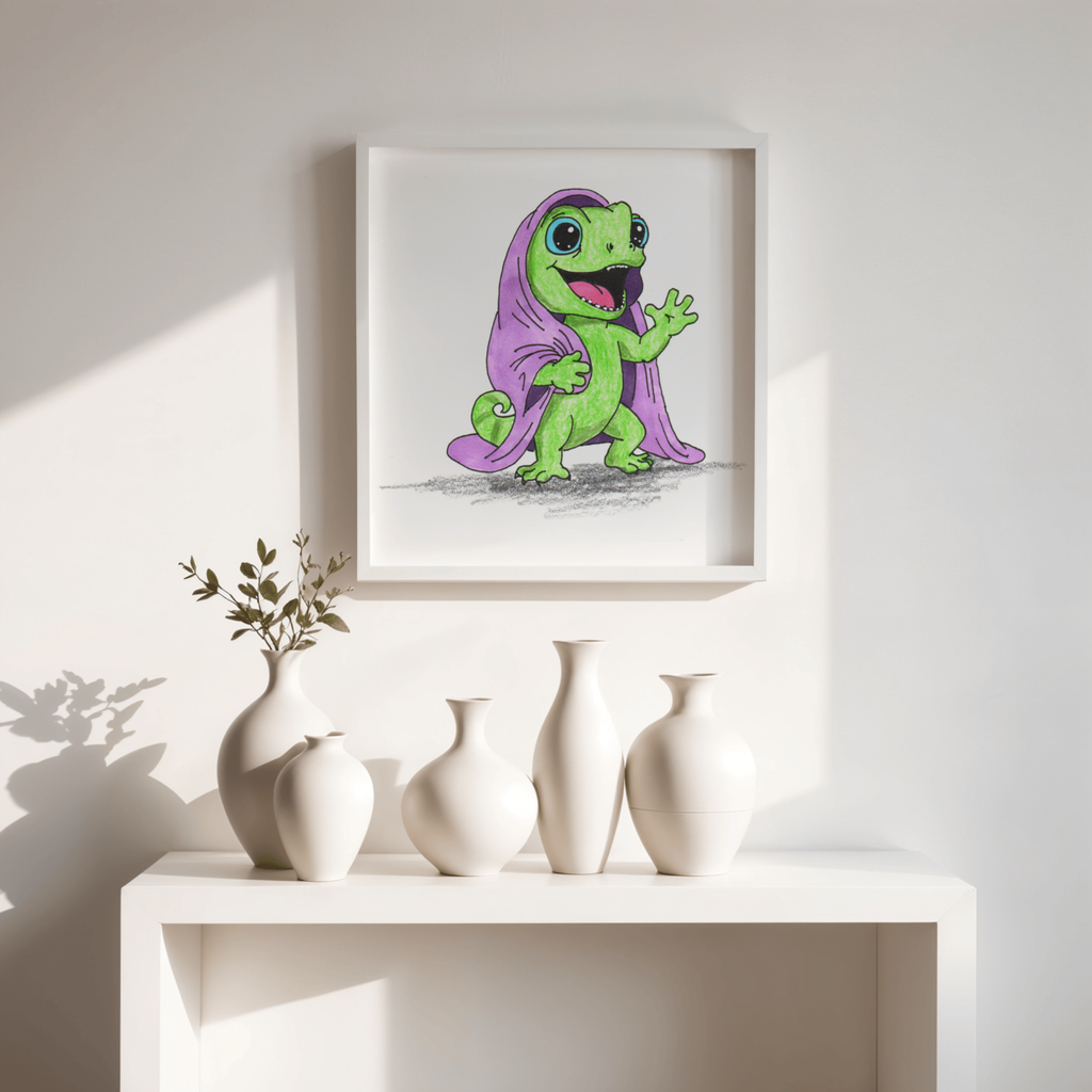Happy Lizard Blanket Story Print, Hand Drawn Nursery Wall Art