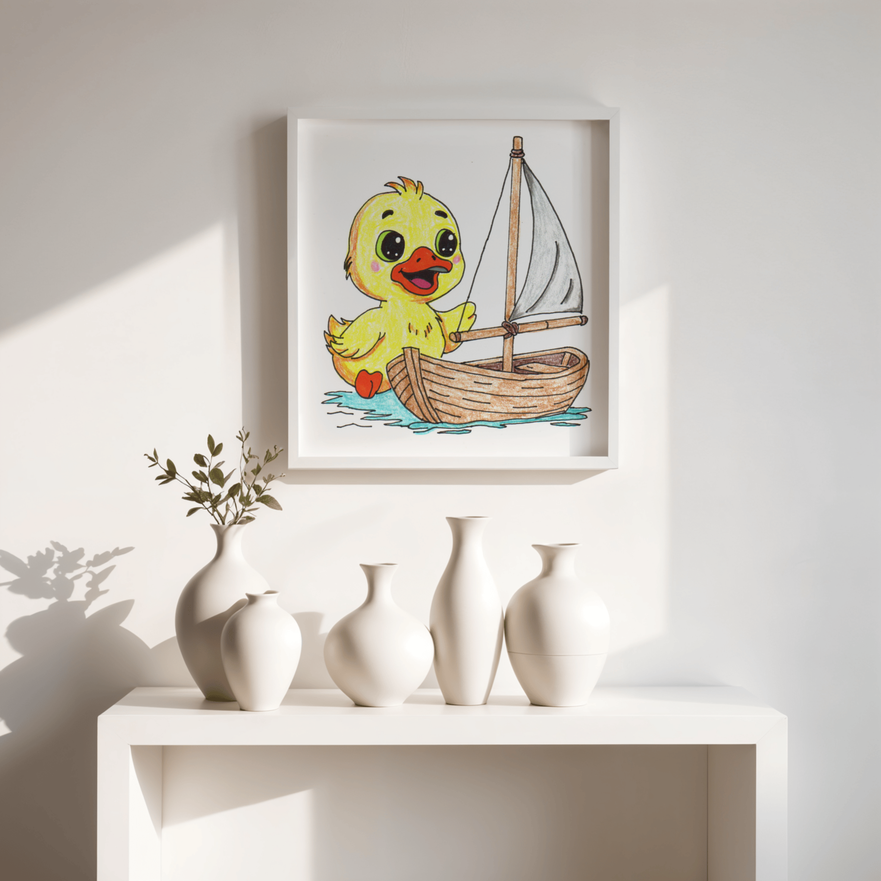 Happy Duckling with Repaired Boat Print | Hand Drawn Lost & Found Critter Wall Art