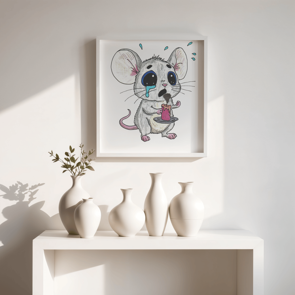Sad Mouse Lost His Candle Art Print | Lost & Found Critter Wall Decor
