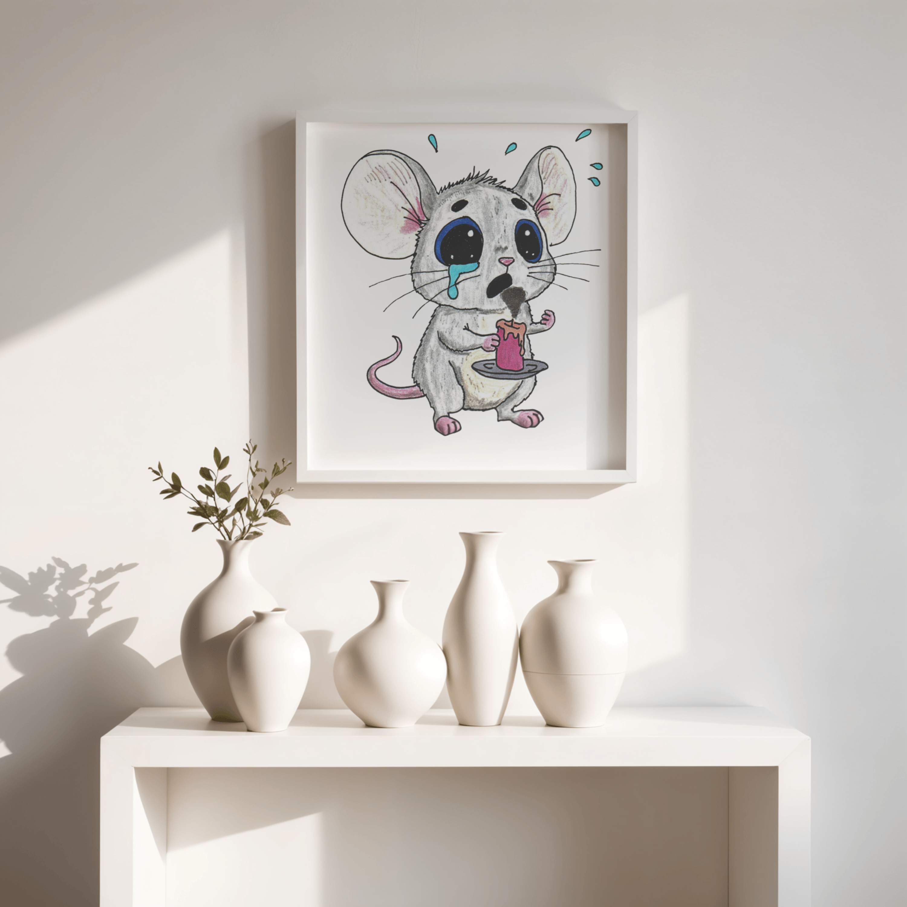 Sad Mouse Lost His Candle Art Print | Lost & Found Critter Wall Decor