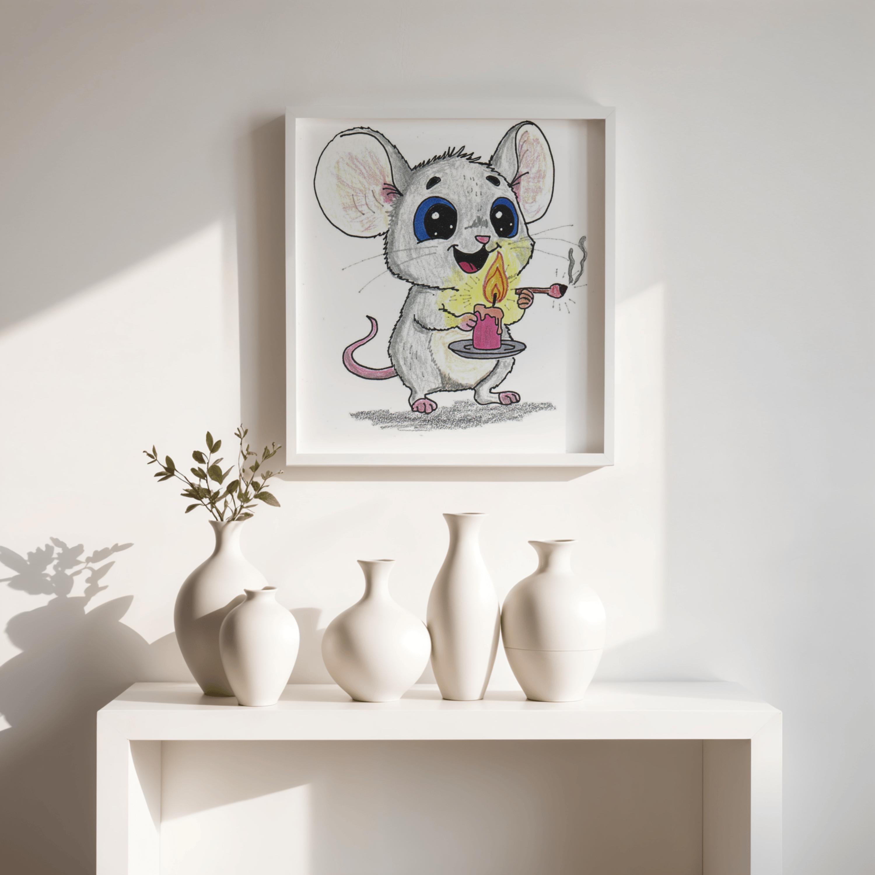 Mouse Found His Light Art Print | Lost & Found Critter Wall Decor | Hand Drawn Mouse Illustration