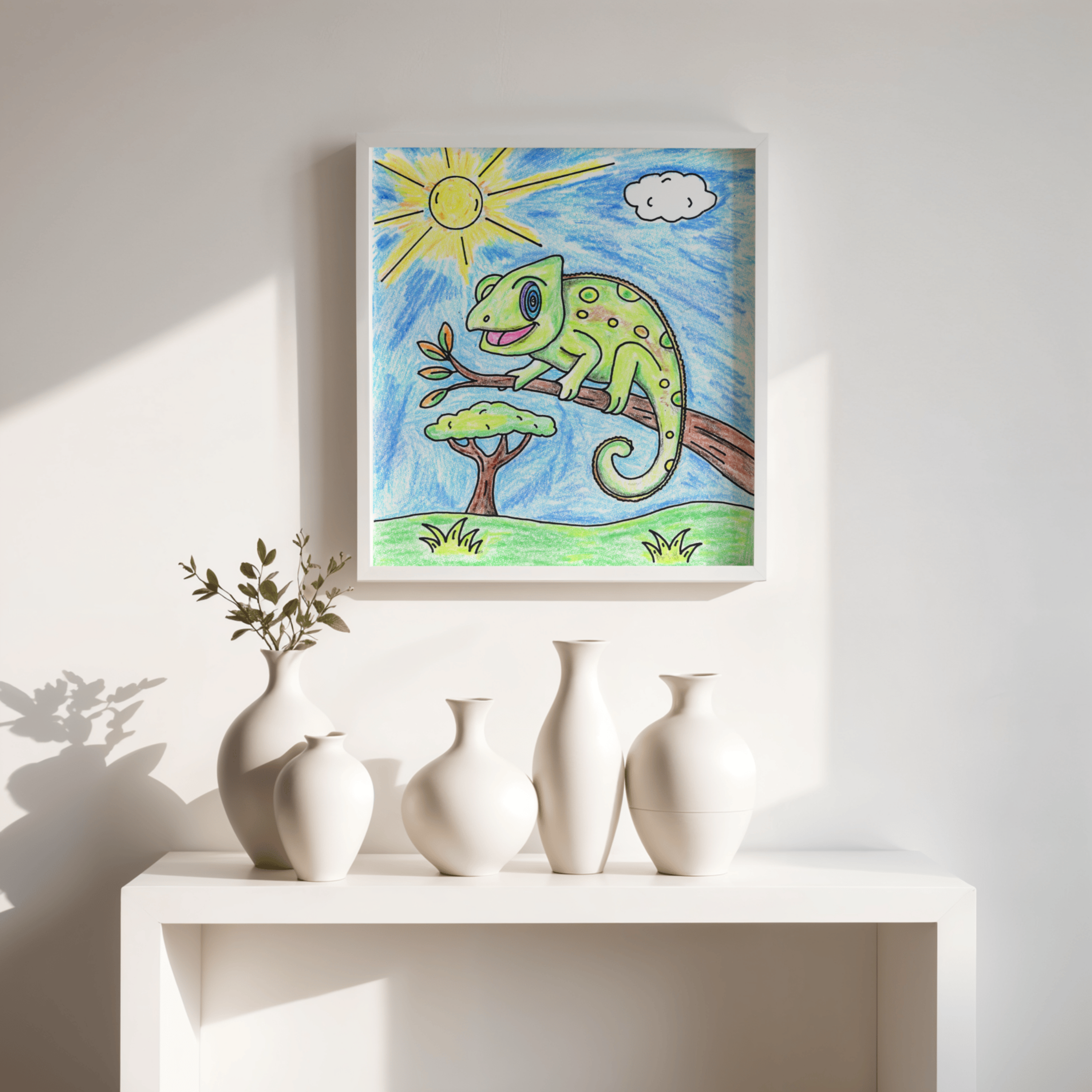 Hand Drawn African Chameleon Print, Nursery Wall Art, Colorful Reptile Illustration, Animal Decor, 8x10 Art Print