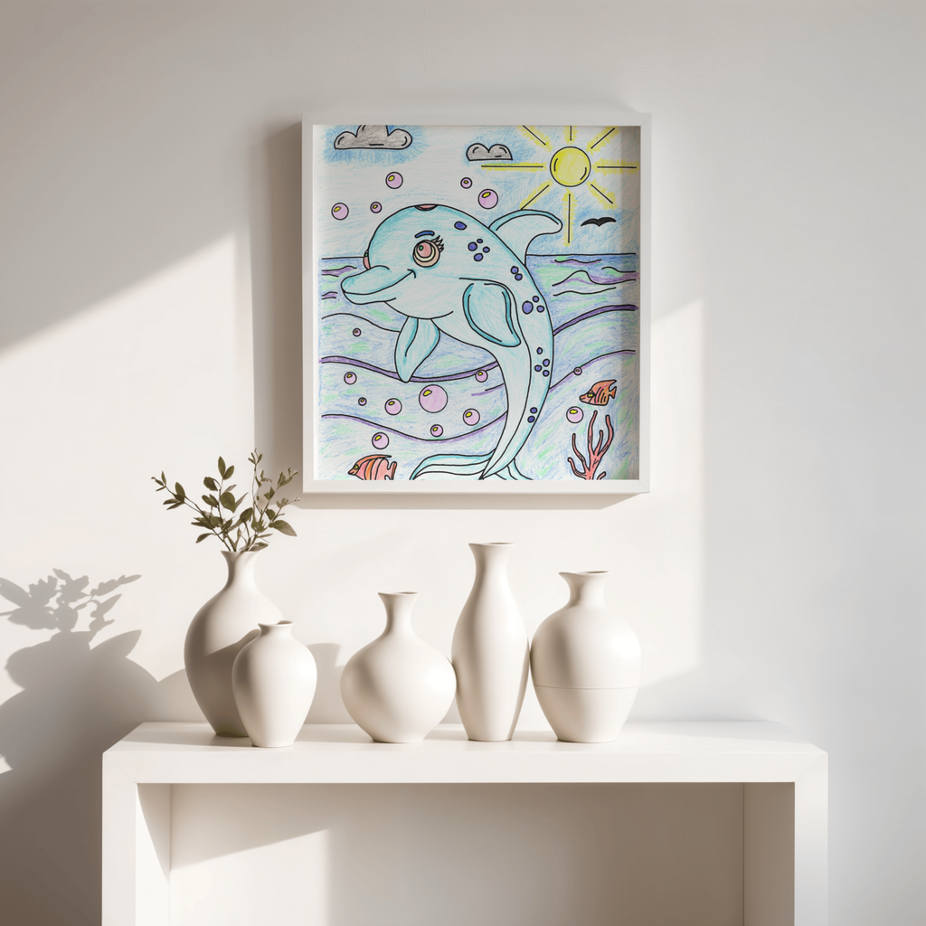 Happy Dolphin Ocean Print, Hand Drawn Sea Animal Wall Art, Cute Dolphin Illustration, Beach Nursery Decor, Children's Room Artwork