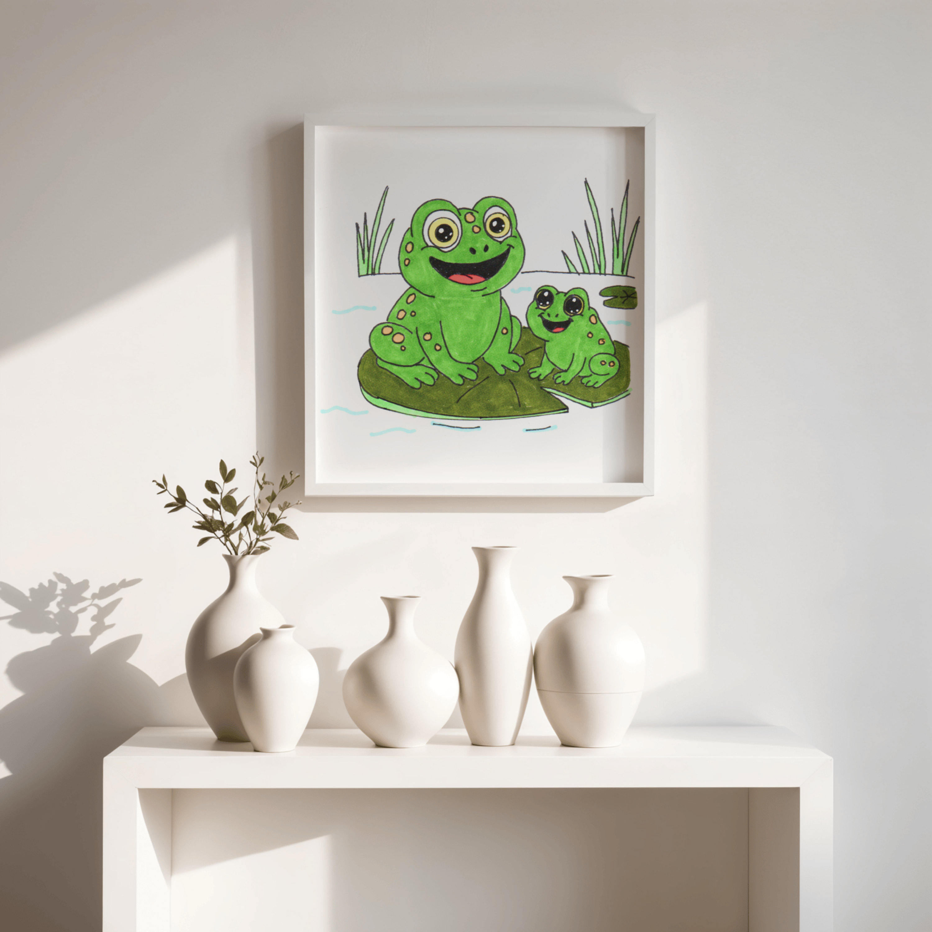 Lilly Pad New Frog Meets New Friend - Pond Printable Nursery Artwork Download