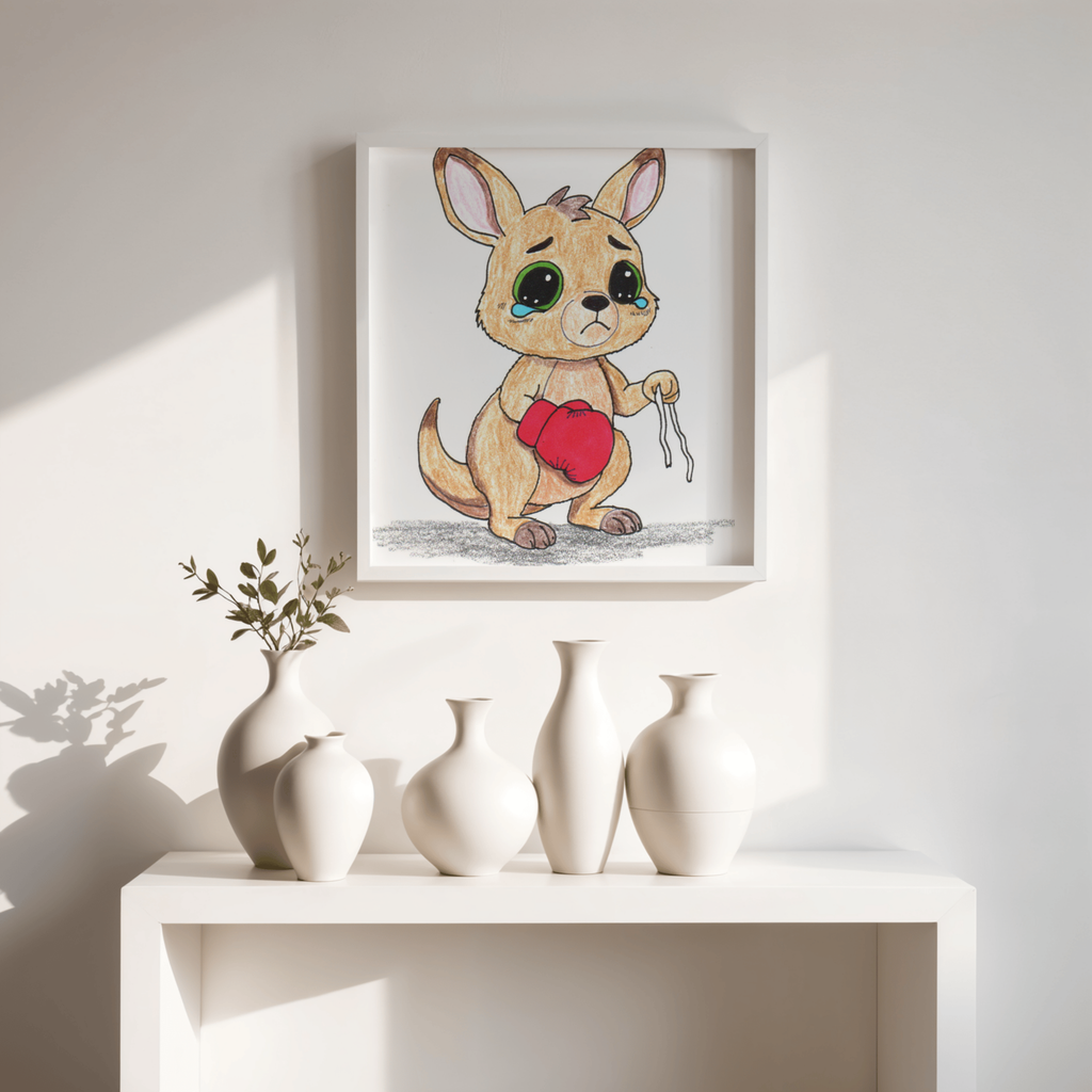Lost & Found Kangaroo Print | She Lost It Boxing Kangaroo Wall Art | Hand Drawn Animal Decor