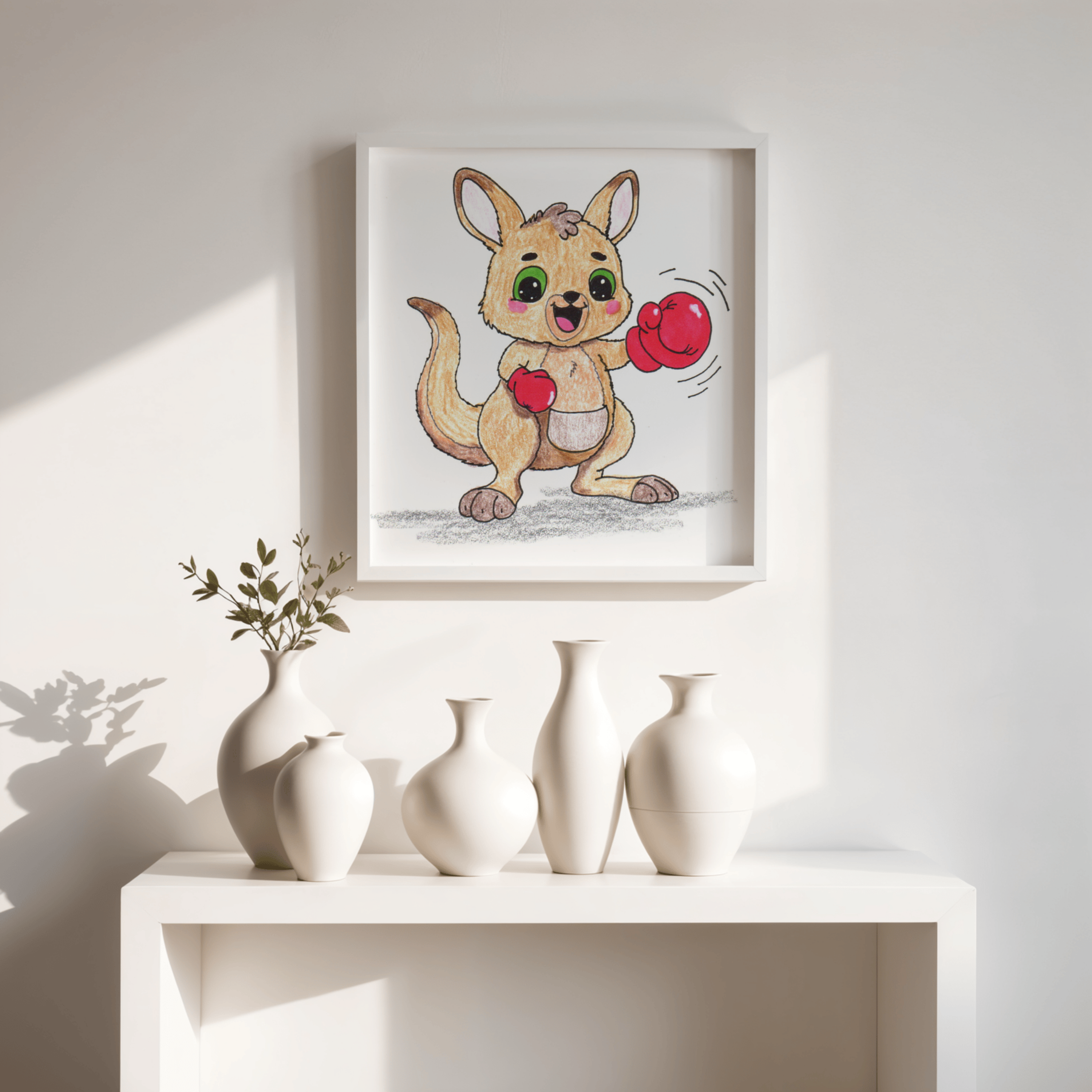 Lost & Found Critters | Kangaroo Found Her Glove Print | Hand Drawn Happy Kangaroo Wall Art | Cute Animal Nursery Decor