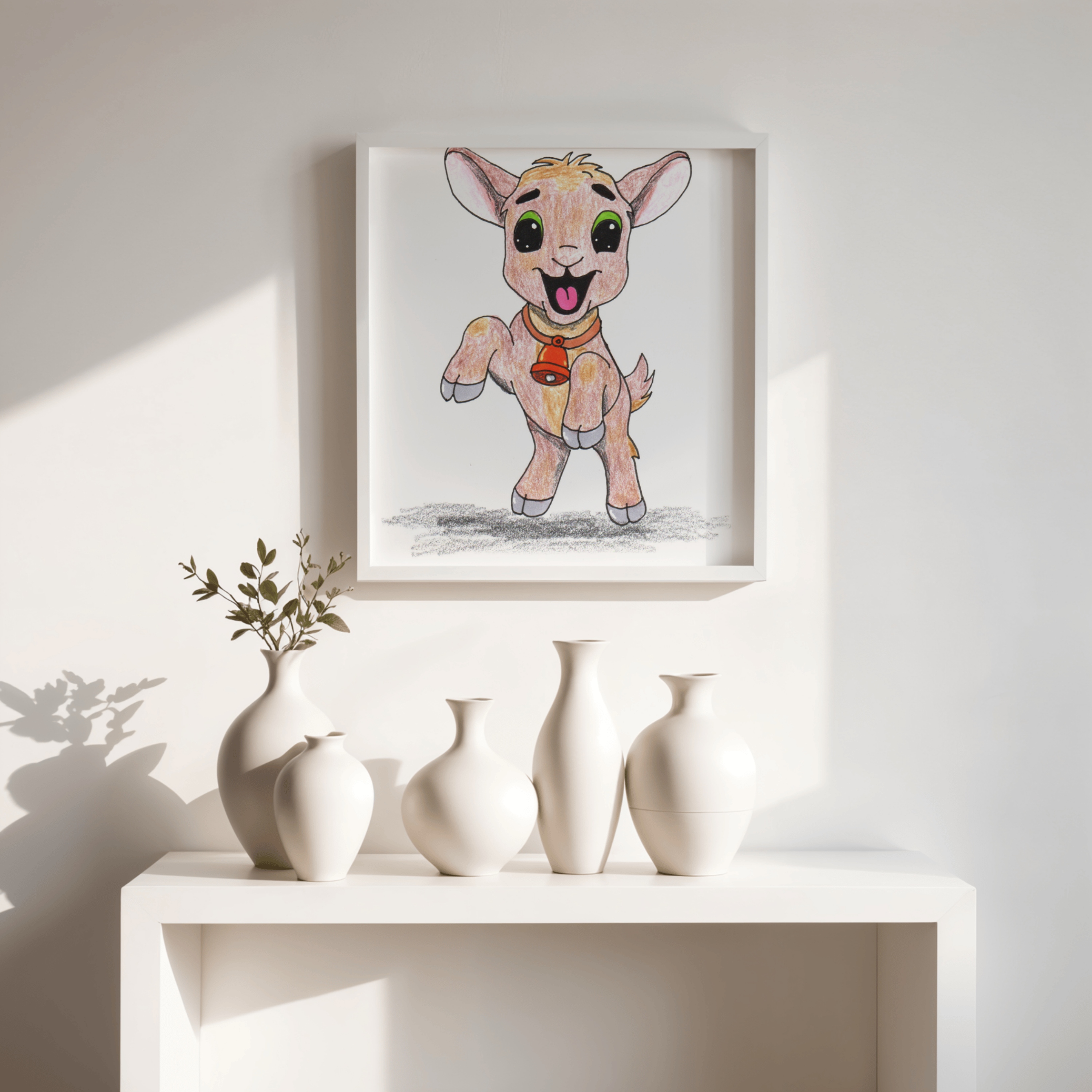 Lost & Found Goat Print | She Found Her Bell Farm Animal Wall Art | Hand Drawn Critter Decor