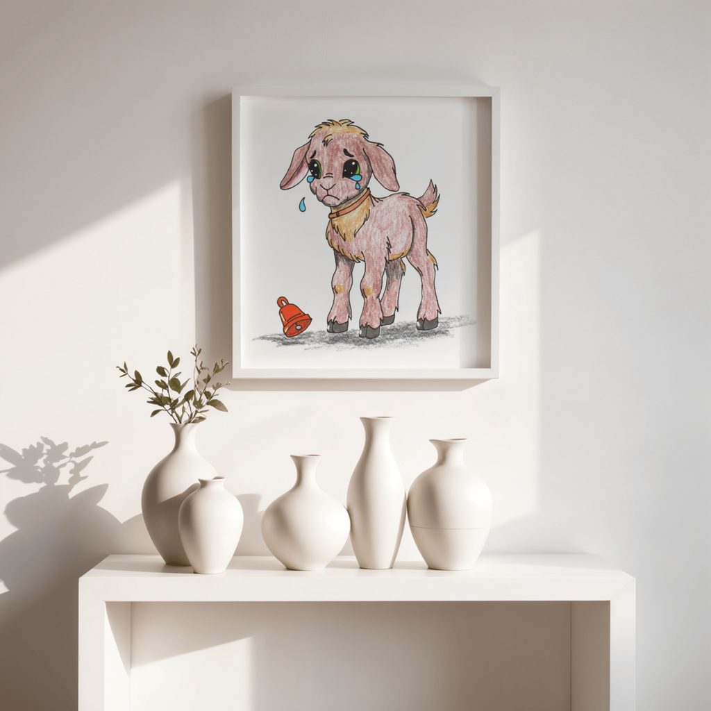 Lost & Found Goat Print | She Lost Her Bell Farm Animal Wall Art | Hand Drawn Critter Decor