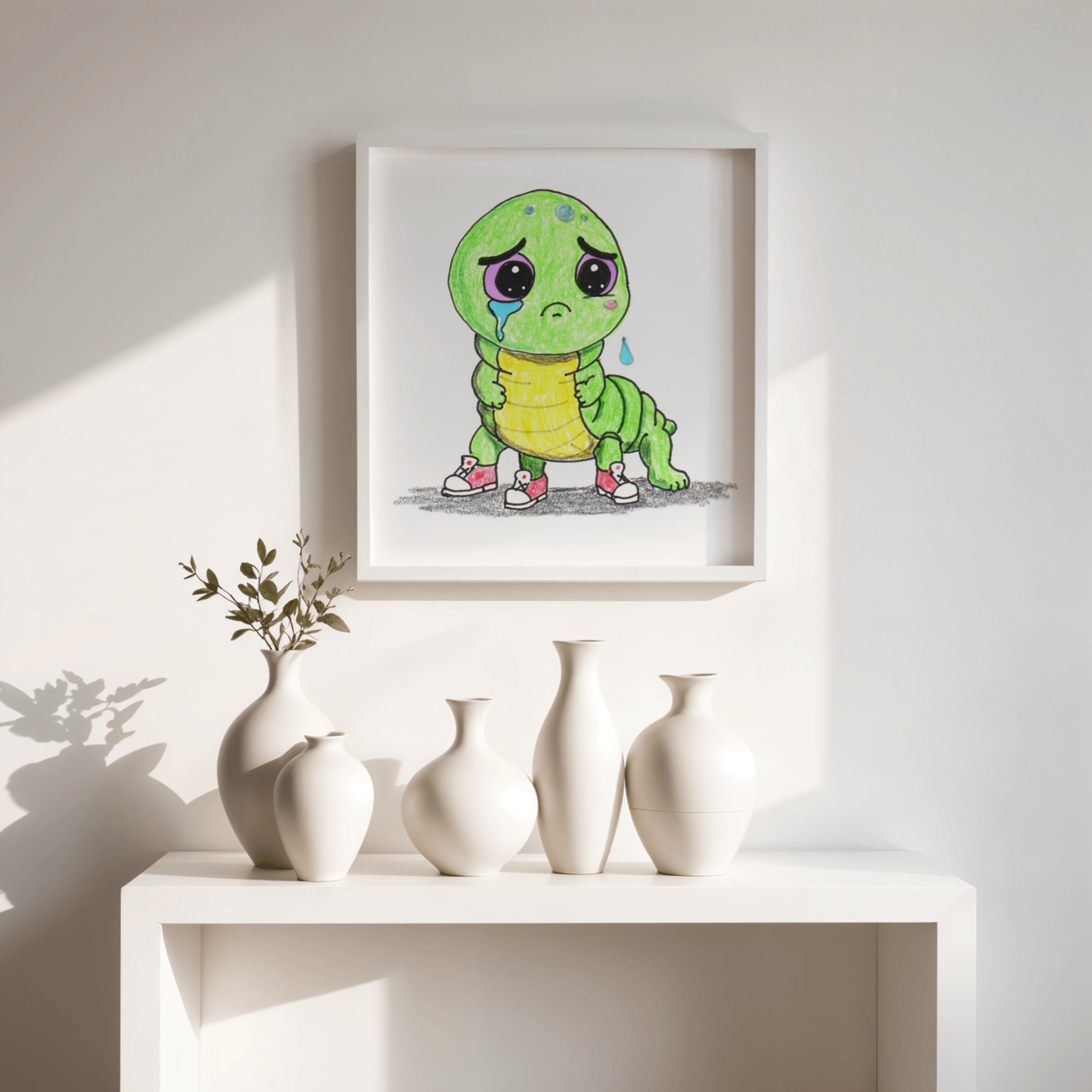 Lost Shoe Inchworm Print | Hand Drawn Cute Inchworm Wall Art