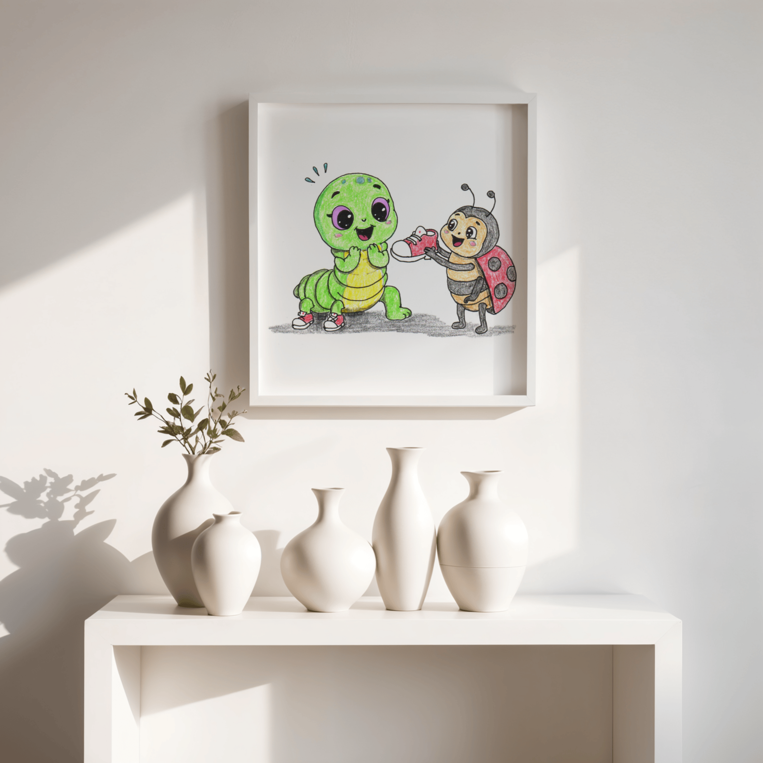 Inchworm Found Her Tiny Shoe Art Print | Ladybug Friendship