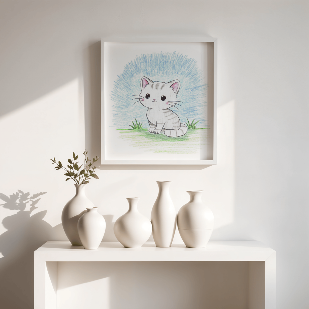 Cute Sitting Kitten Print, Hand Drawn Cat Wall Art, Nursery Decor, Whimsical Kitty Illustration