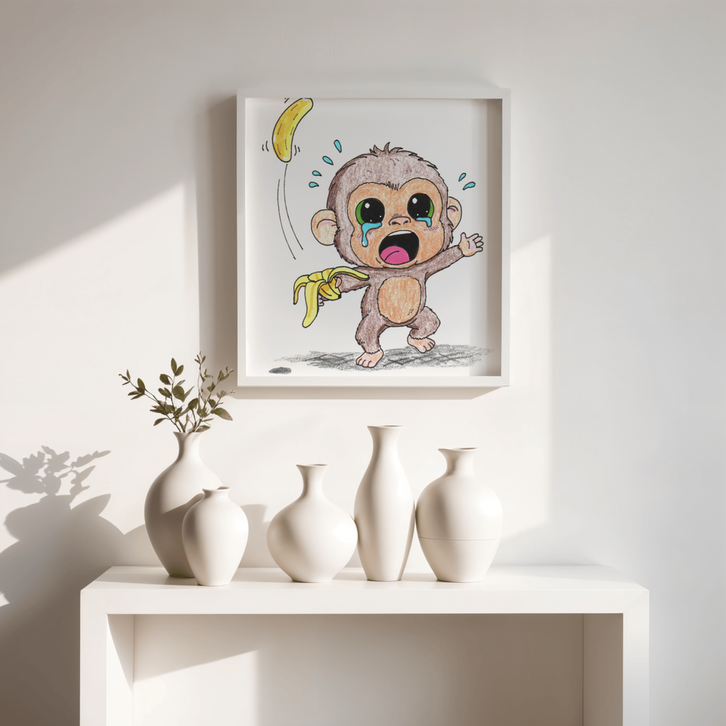 Lost Banana Monkey Print | Cute Sad Monkey Wall Art | Lost & Found Critter Illustration