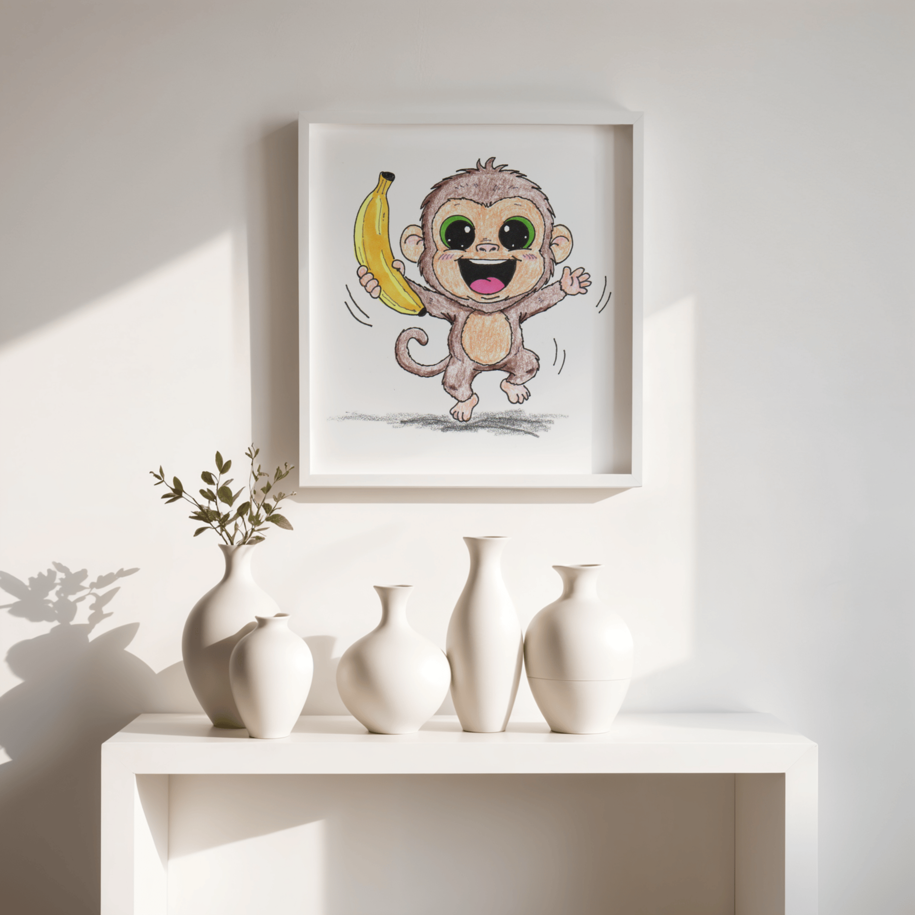 Happy Monkey With Banana Print | Cute Monkey Wall Art | Lost & Found Critter Illustration