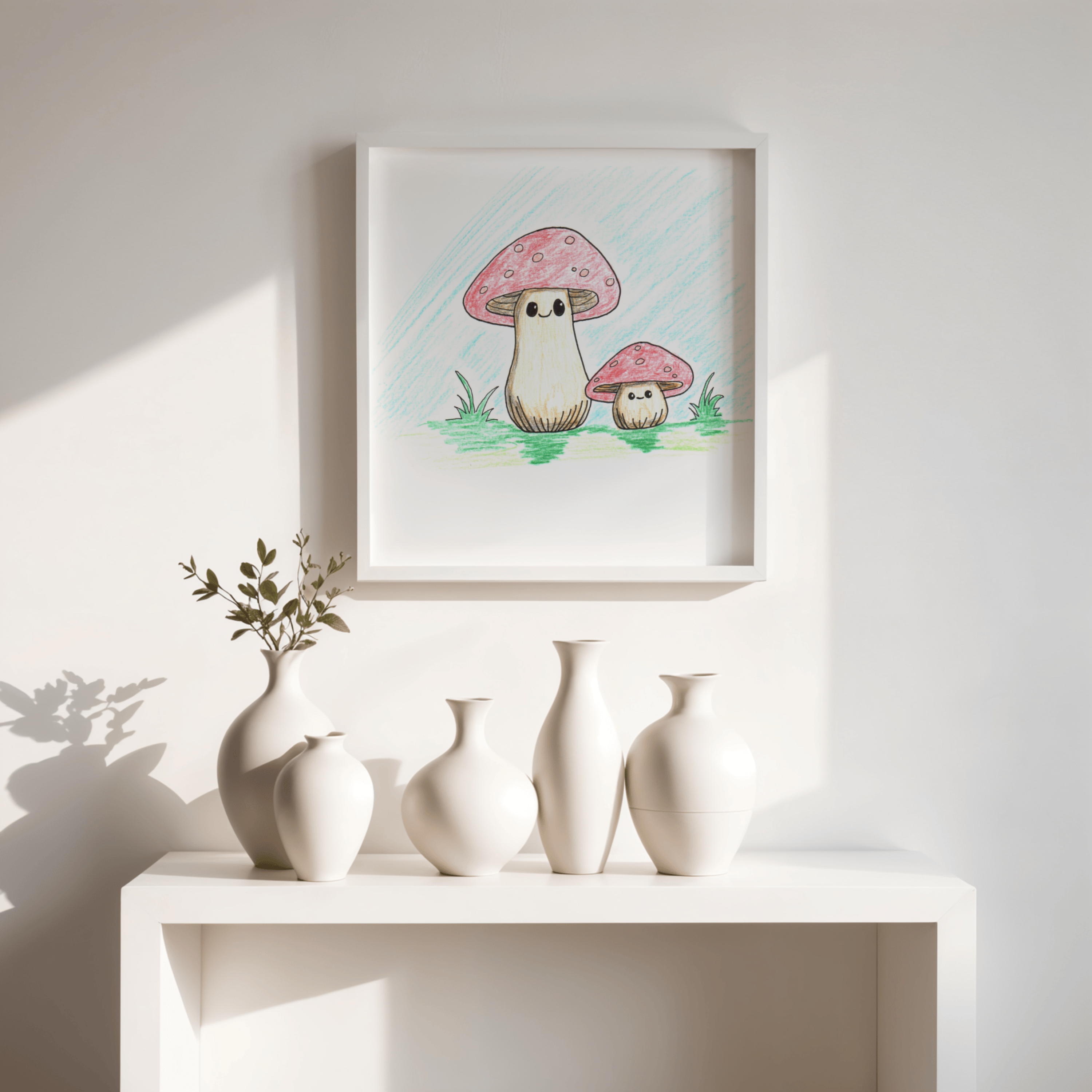 Cute Smiling Mushroom Print | Hand Drawn Fairy Art | 8 X 10