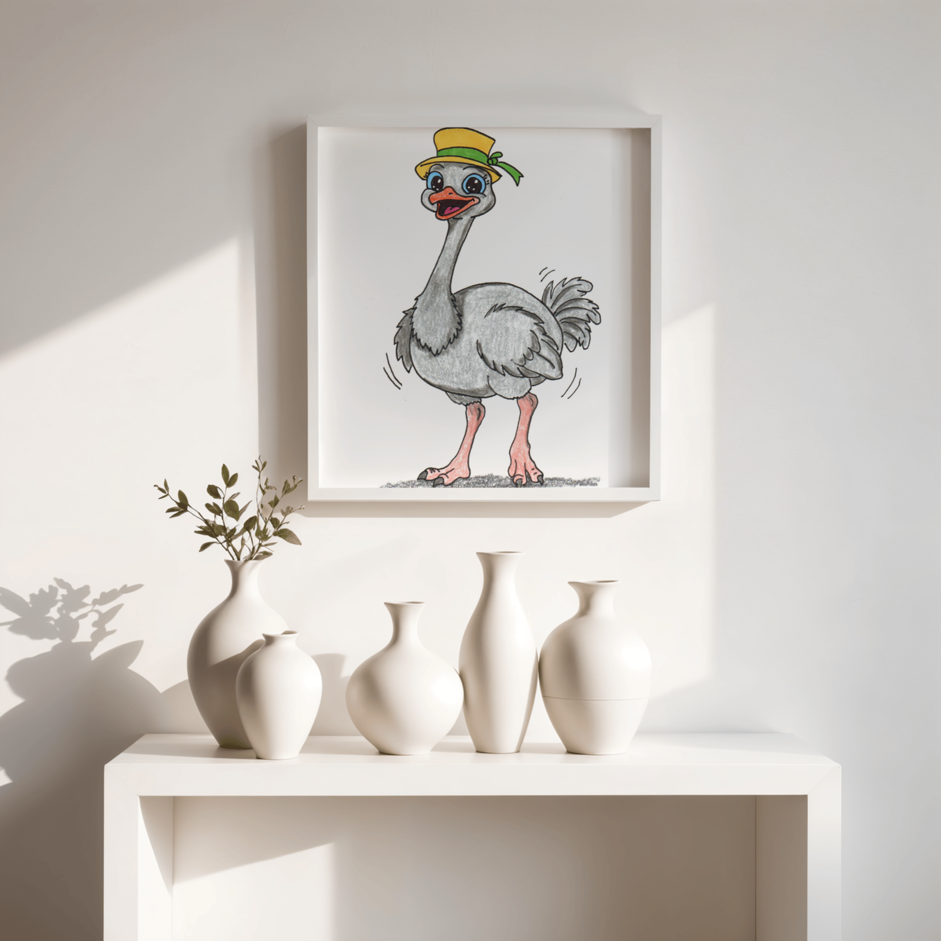 Found Her Hat Ostrich Print | Happy Ostrich Wall Art | Hand Drawn Bird Illustration