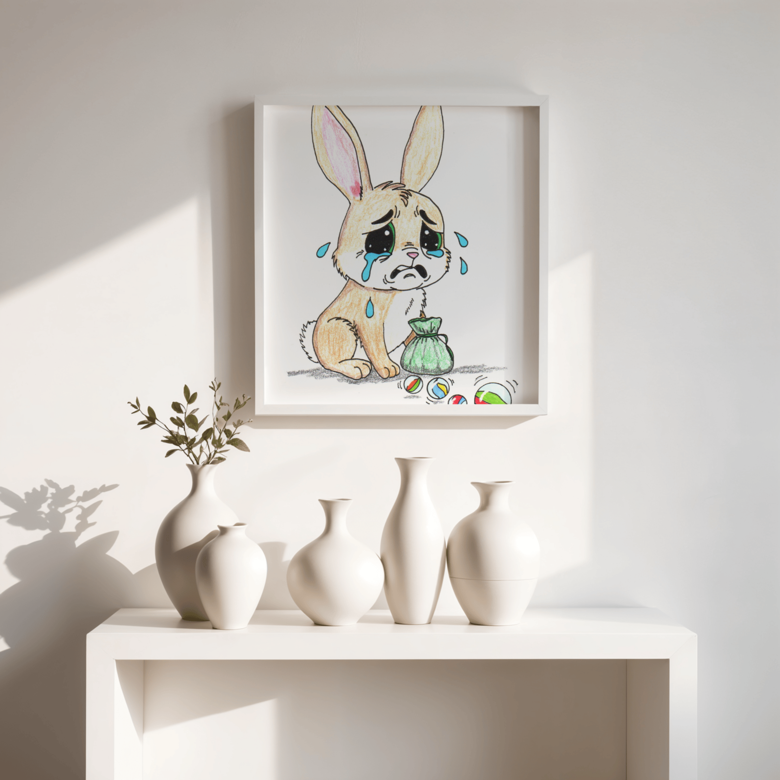 Lost Her Marbles Rabbit Art Print | Hand Drawn Bunny Wall Decor |