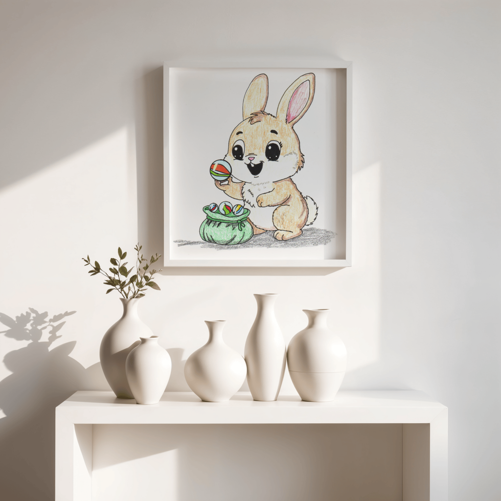Found Her Marbles Rabbit Art Print | Hand Drawn Bunny Wall Decor