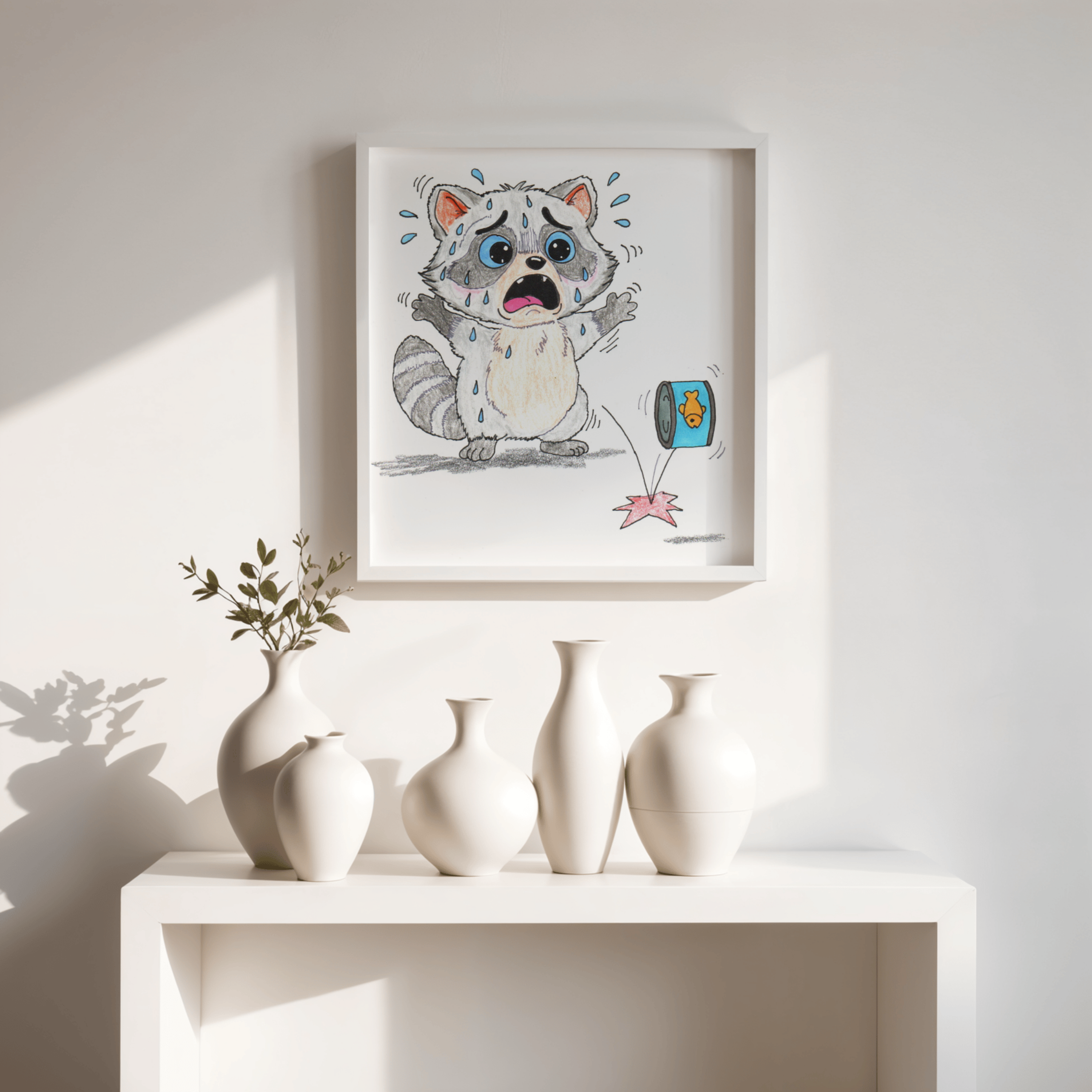 Lost Tuna Can Raccoon Print | Hand Drawn Raccoon Wall Art | Lost and Found Critter
