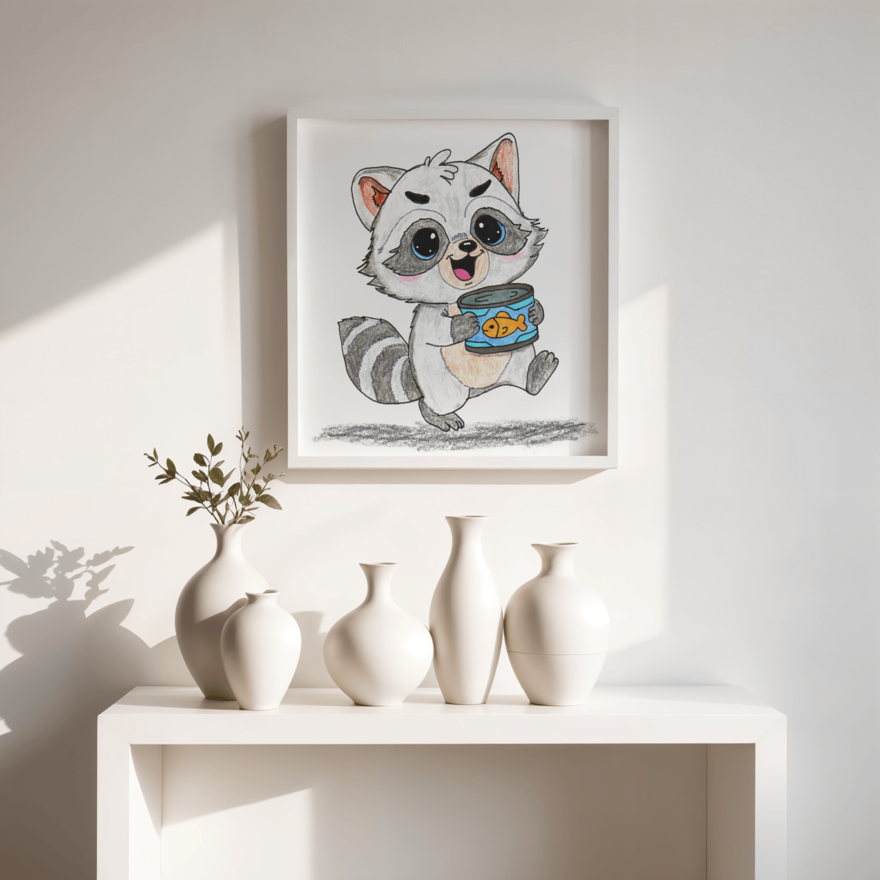 Happy Raccoon Print | Found Treasure Raccoon Wall Art | Hand Drawn Woodland Animal