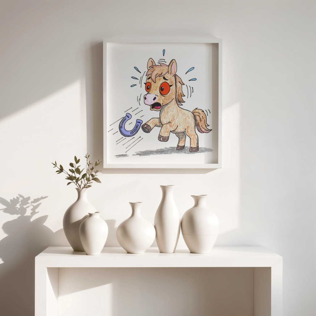 Horse Lost Her Horseshoe Art Print | Hand Drawn Horse Wall Decor
