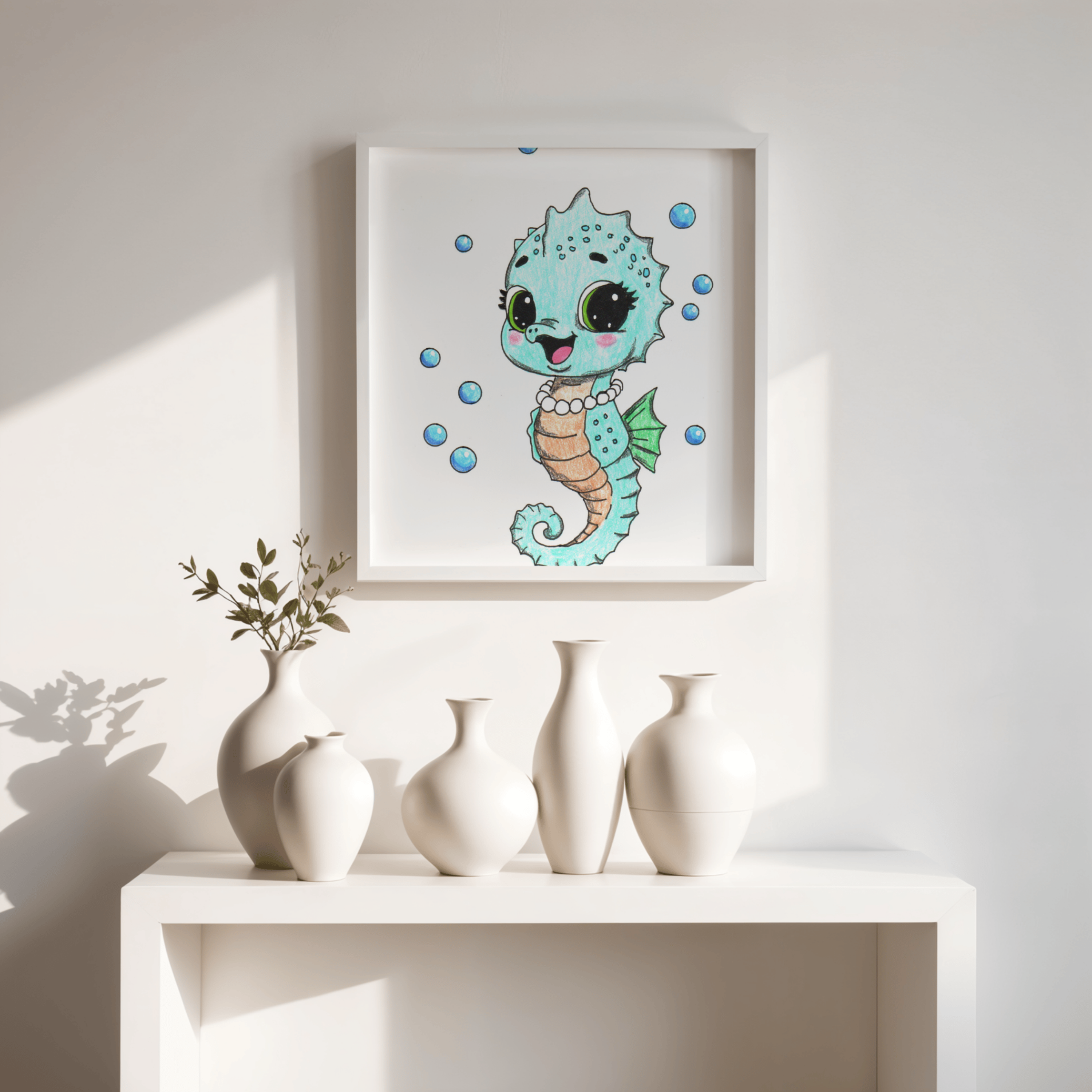 She Found Every Pearl! Seahorse Art Print | Hand-Drawn Seahorse Gift
