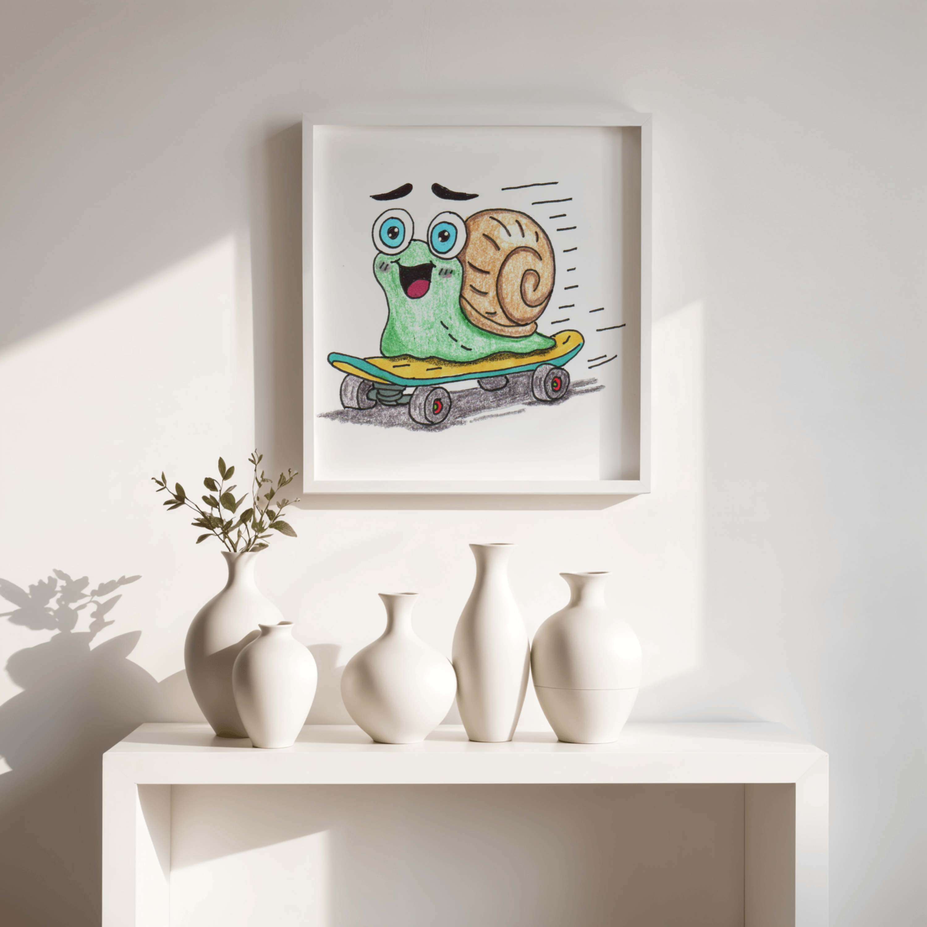 She Found Her Speed | Hand Drawn Snail Print | Cute Skateboard Snail Wall Art