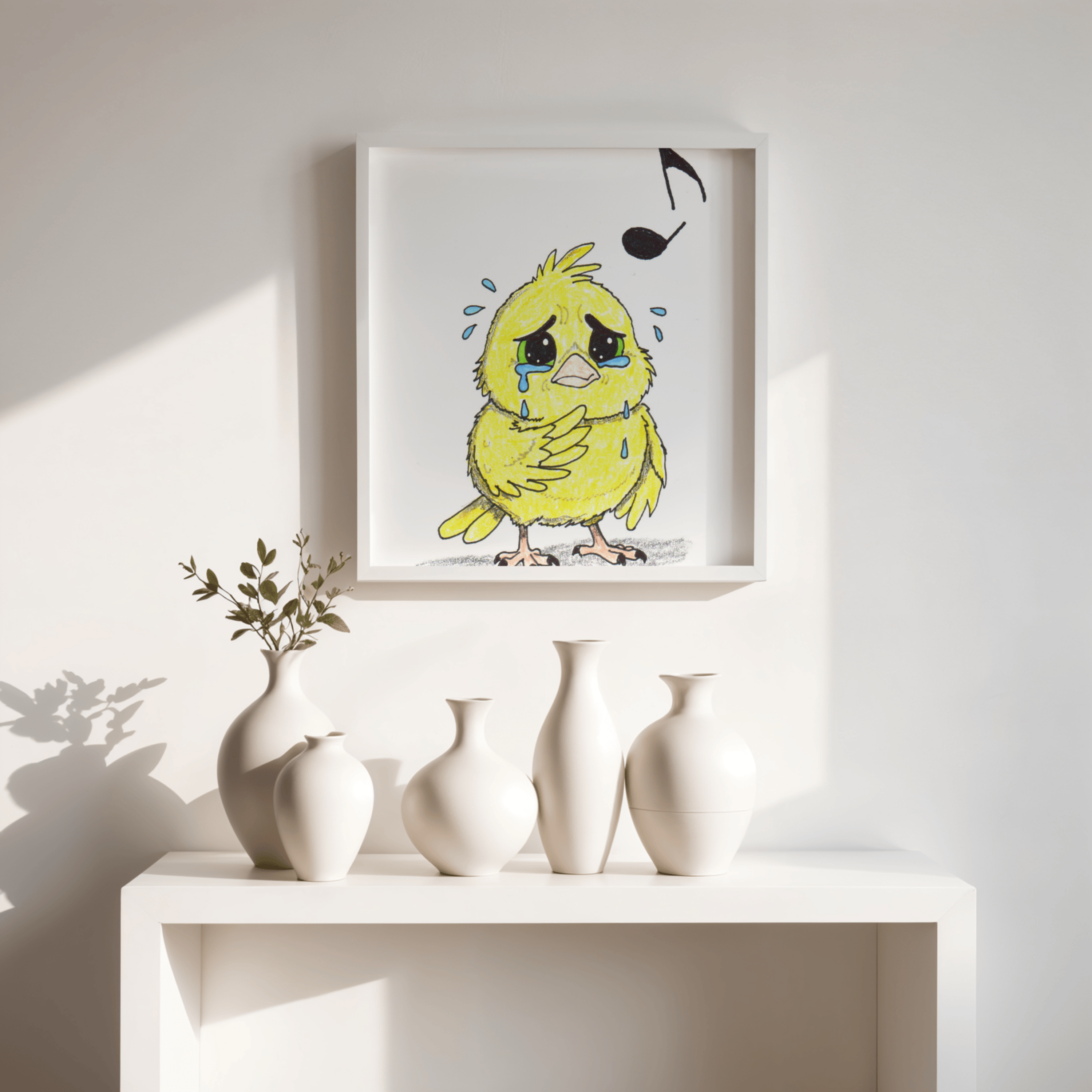 Sad Canary Lost Her Song Art Print | Hand Drawn Bird Wall Decor