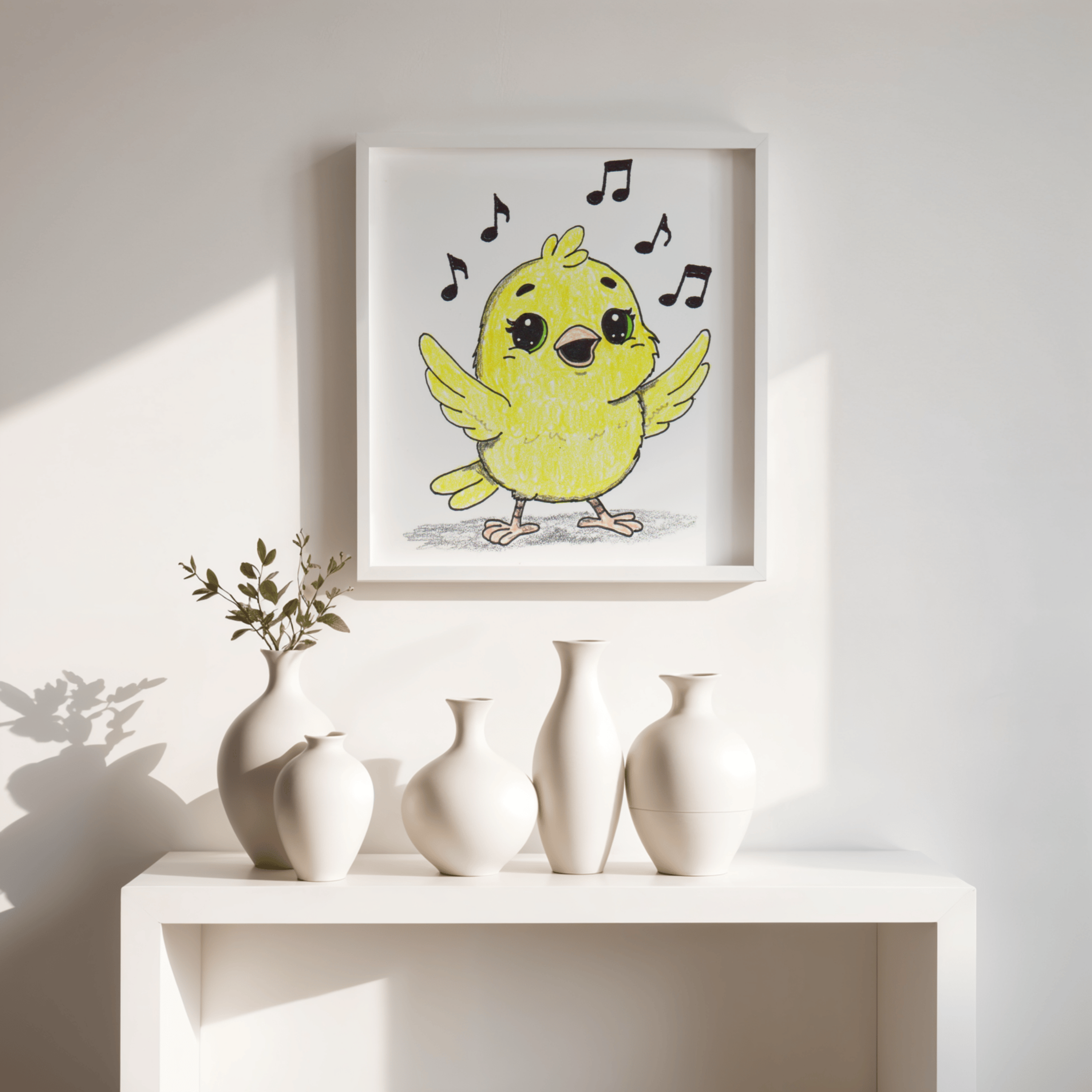 Happy Canary Found Her Song Art Print | Hand Drawn Bird Wall Decor |