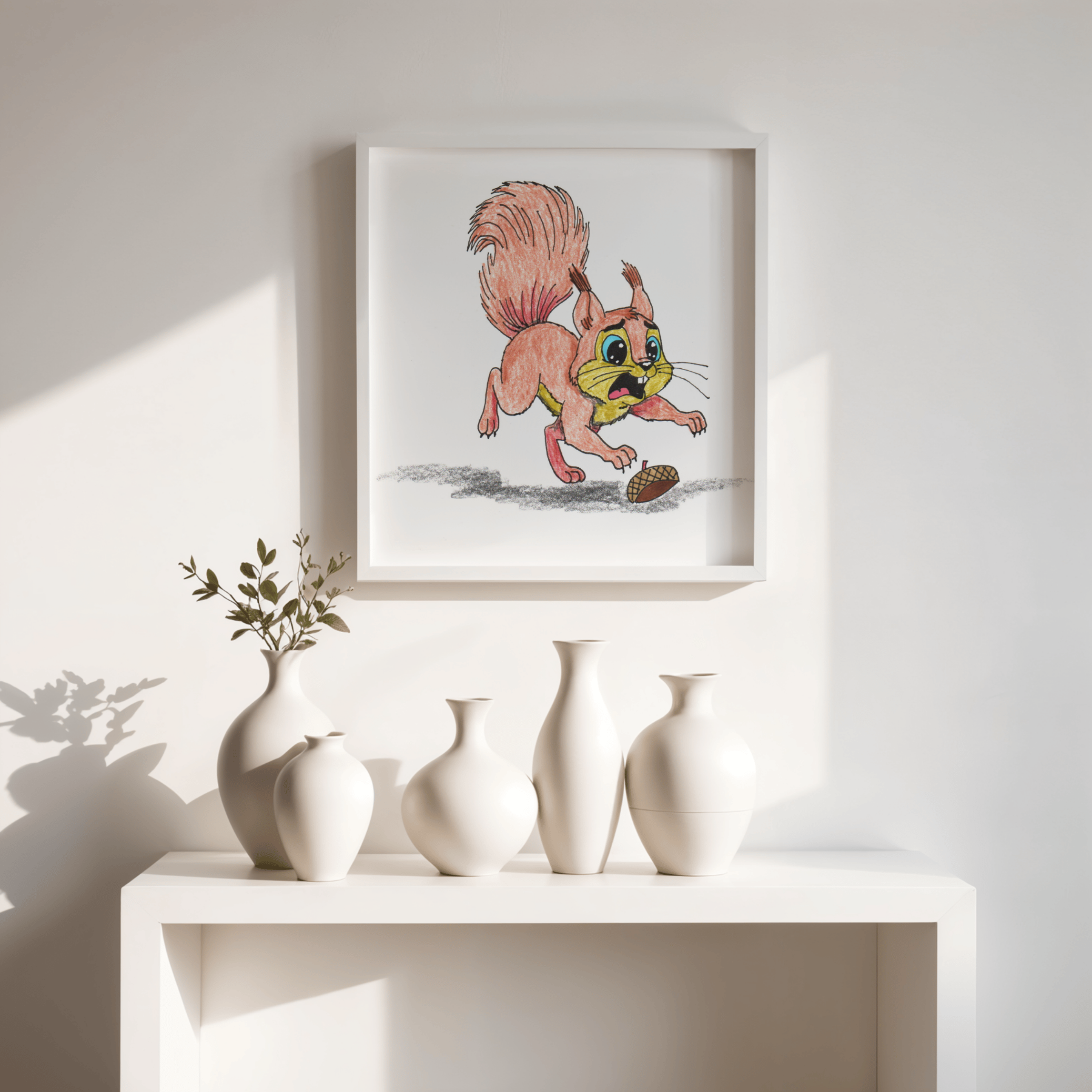 Squirrel Lost Her Acorn Art Print | Cute Woodland Animal Wall Decor
