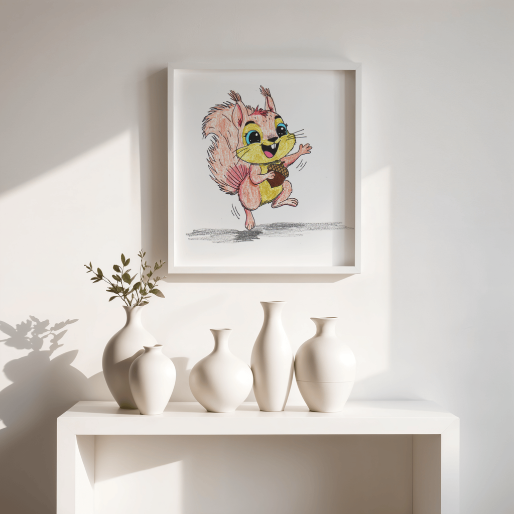 Lost & Found Squirrel Print | She Found a Nut Woodland Animal Wall Art | Hand Drawn Critter Decor