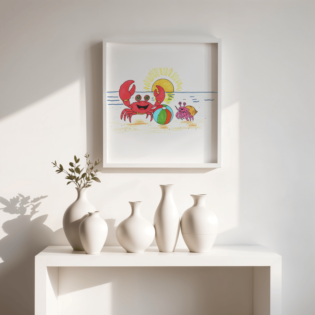Crab - She Got Her Ball Fixed Print, Hand Drawn Crab Wall Art, Beach Friendship Illustration, Coastal Nursery Decor