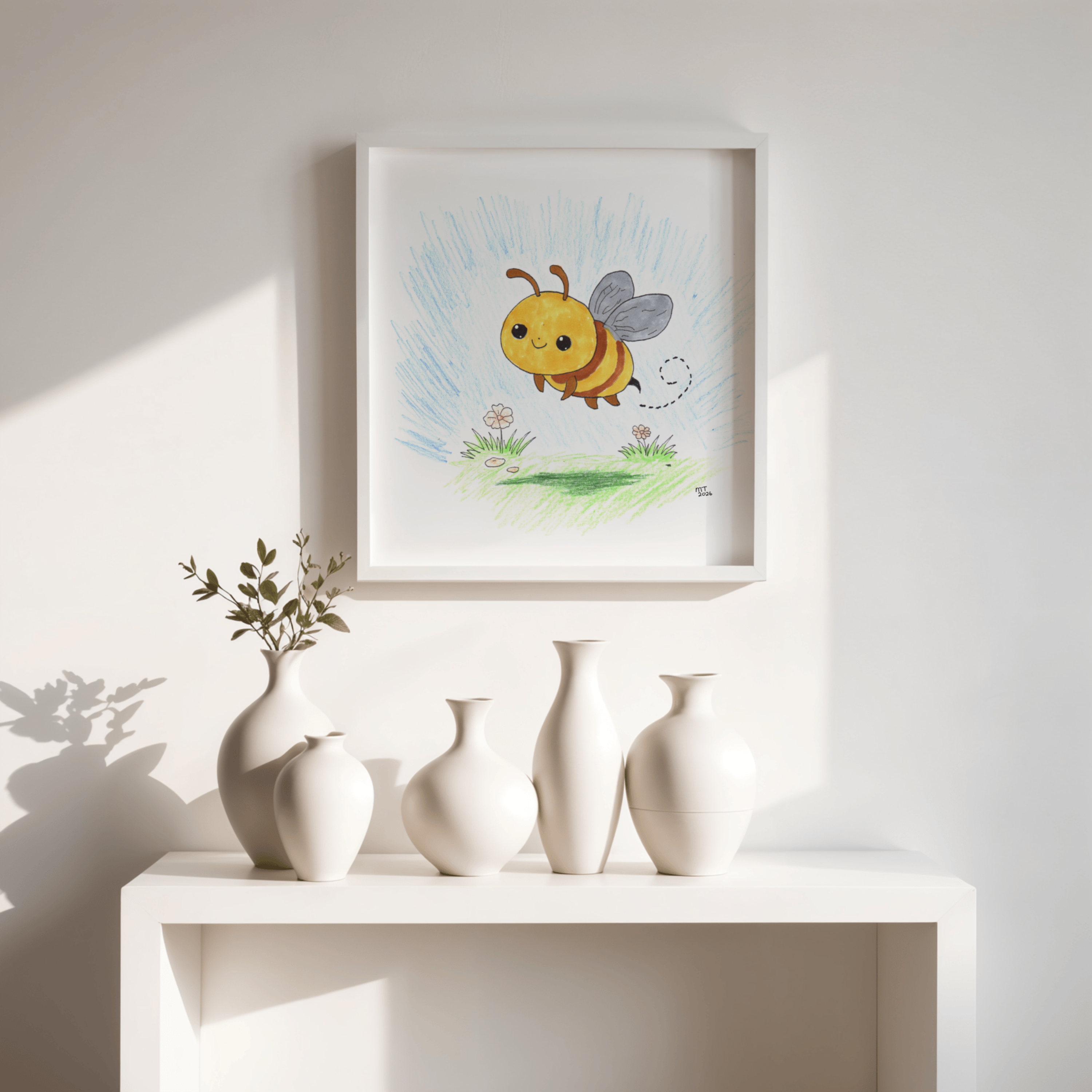Sunny the Bee Wall Art | Cute Bee Nursery Print | Hand Drawn Bumblebee Art