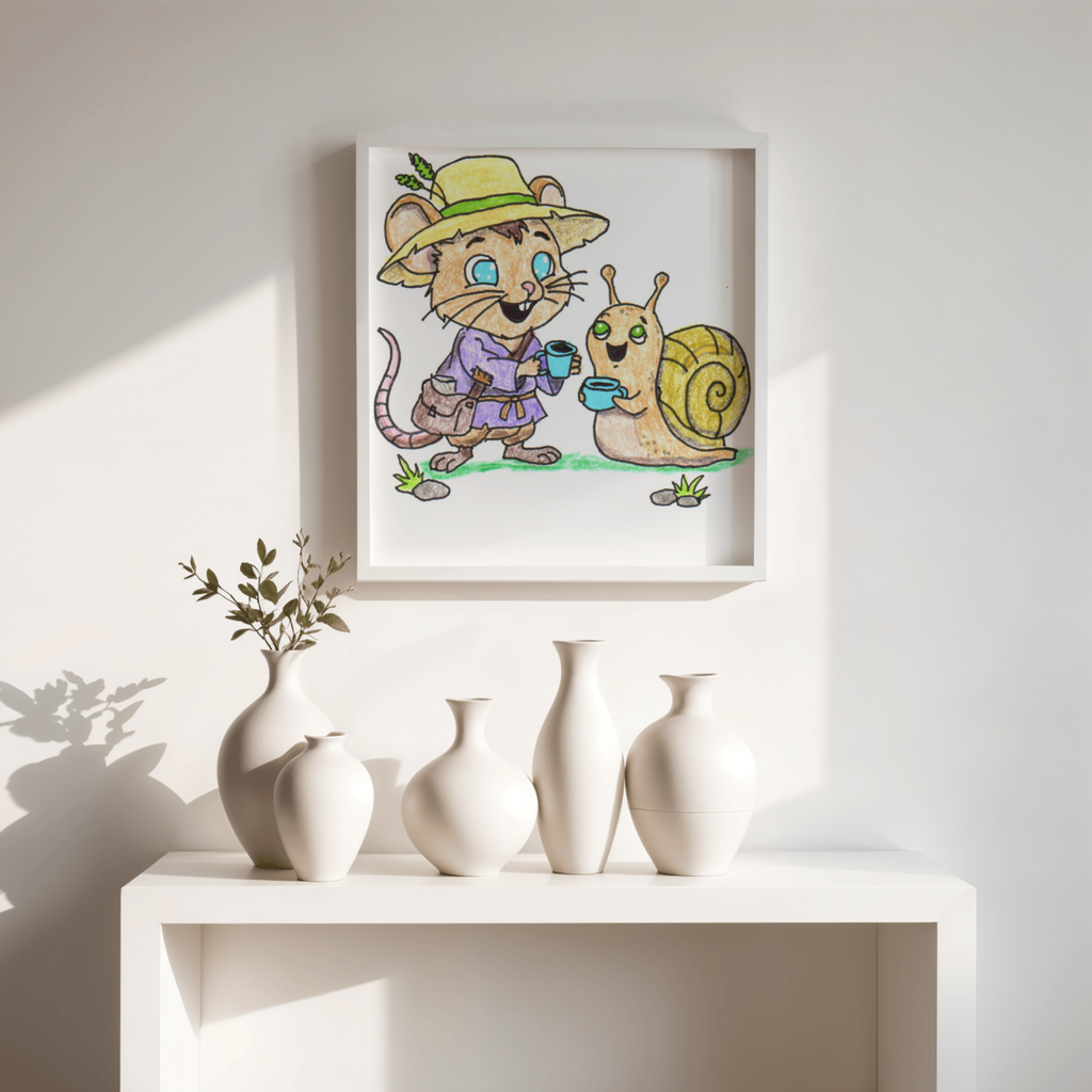 Mouse Brings Snail Coffee Printable Wall Art | Hand Drawn Friendship Print