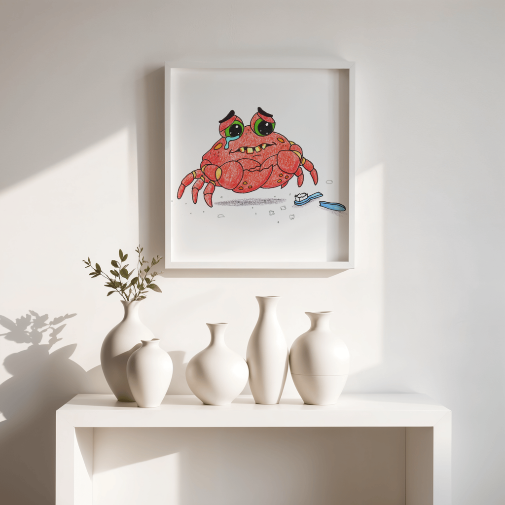 Sad Crab Lost His Toothbrush | Brave Little Critters Wall Art